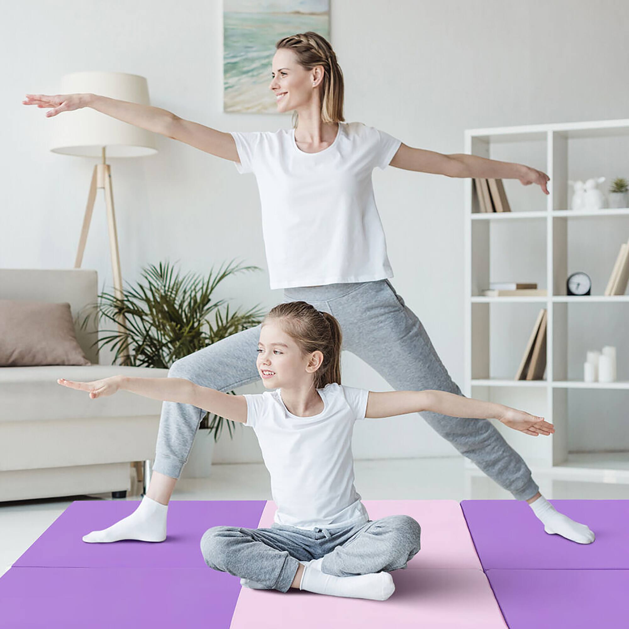 Alt View 1. Gymax - Gymax Tri-Fold Folding Exercise Mat 6 ft x 2 ft Portable Gymnastics Tumbling Yoga - Purple,Pink.