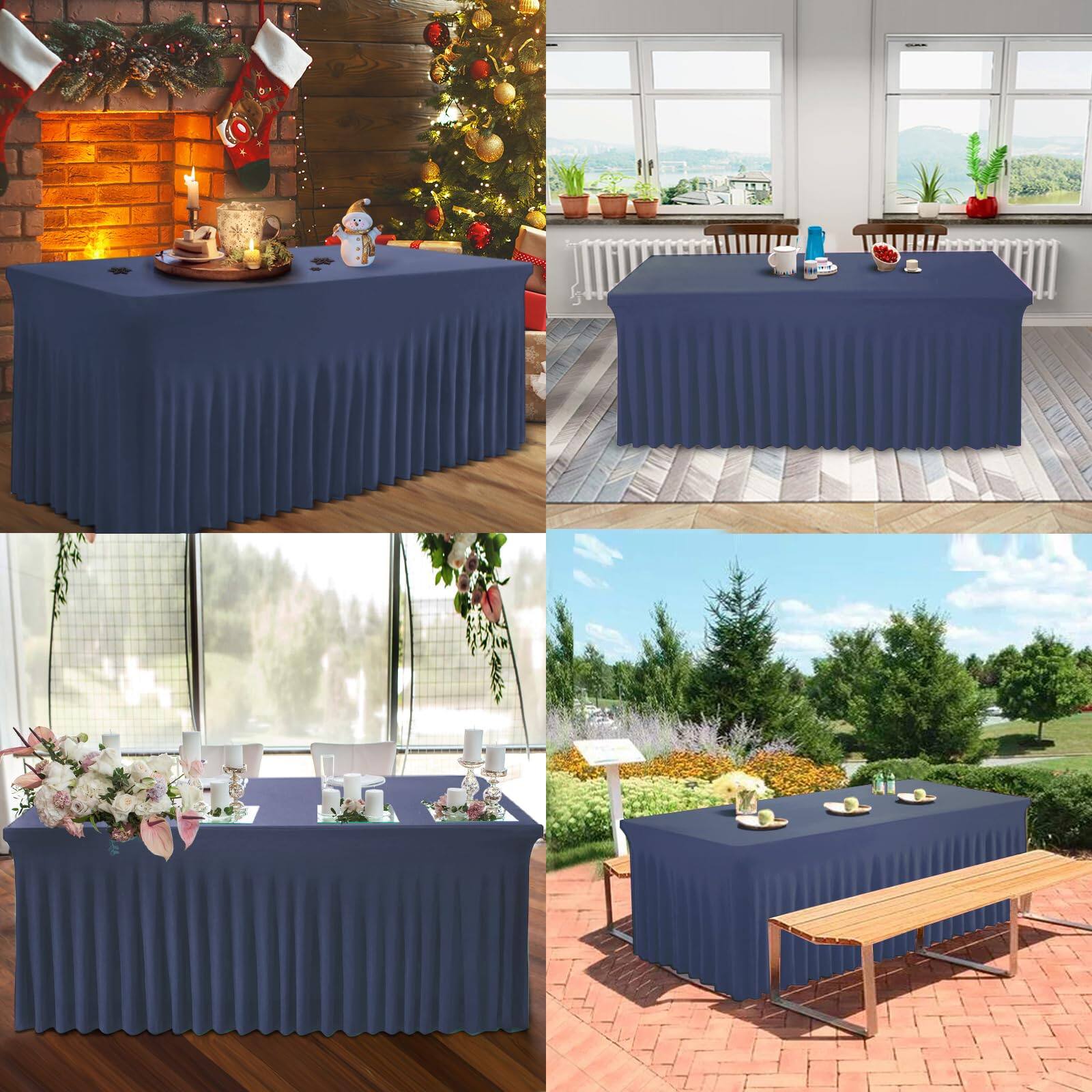Alt View 6. Dapper Styles - Table Skirts For Rectangle Tables - One-piece Navy Tablecloths And Skirt Wrinkle Resistant Ruffles Elastic ... - Navy Blue-72" x 30" (Rectangular) 2Pack.