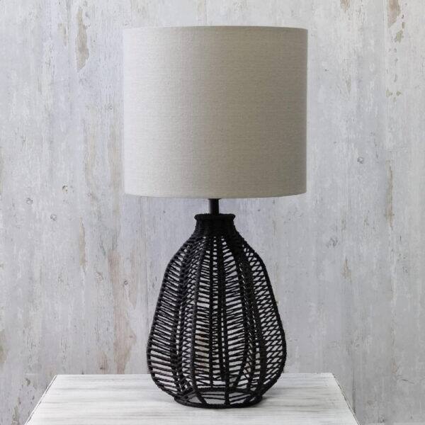 Alt View 2. Crescents Edge - Boho Coastal Rattan Wicker Nightstand Lamp - Black.