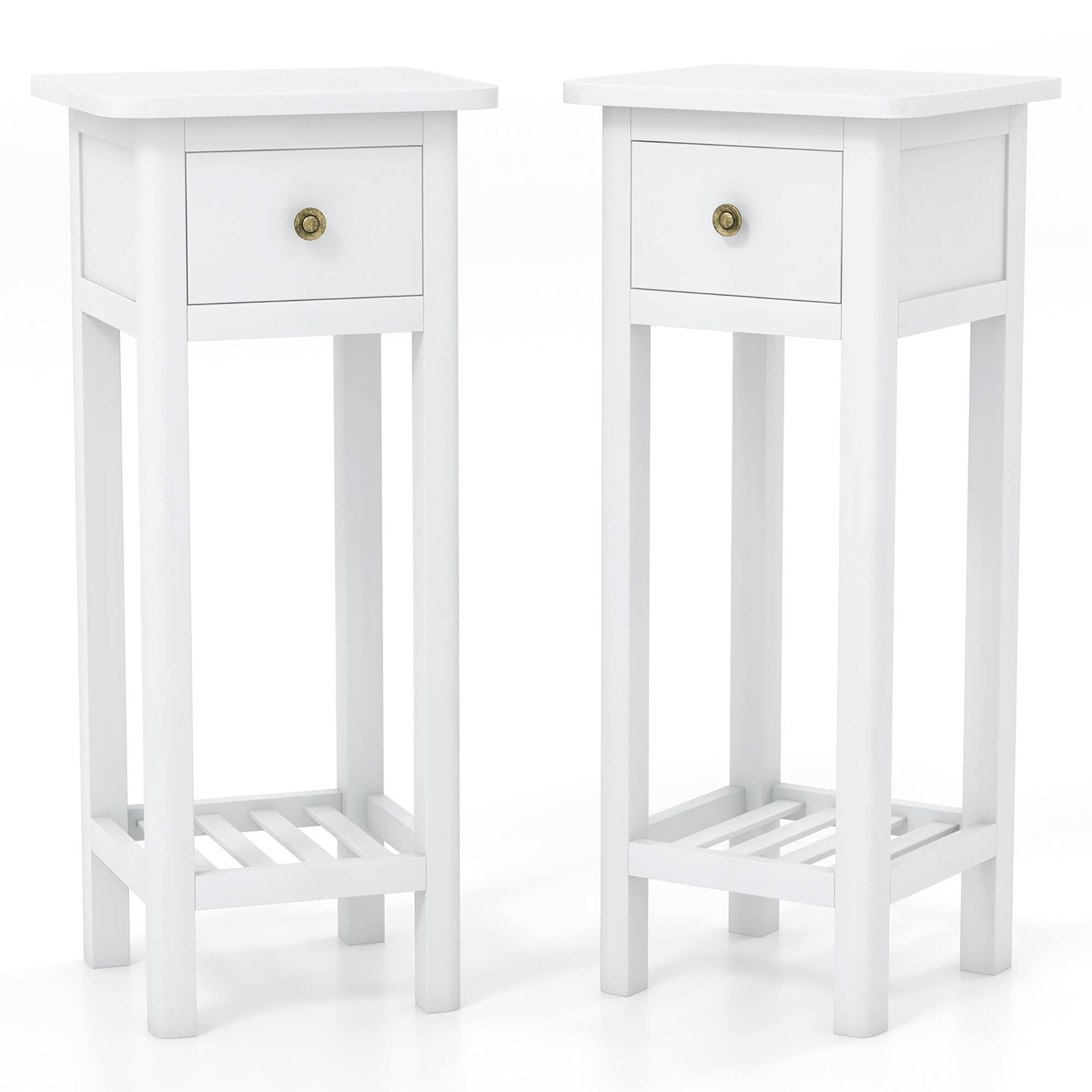 Alt View 9. Gymax - Gymax Solid Wood Side Table Rectangular 2PCS Sofa Side Table w/ Acacia Wood Top Telephone Table White - White.