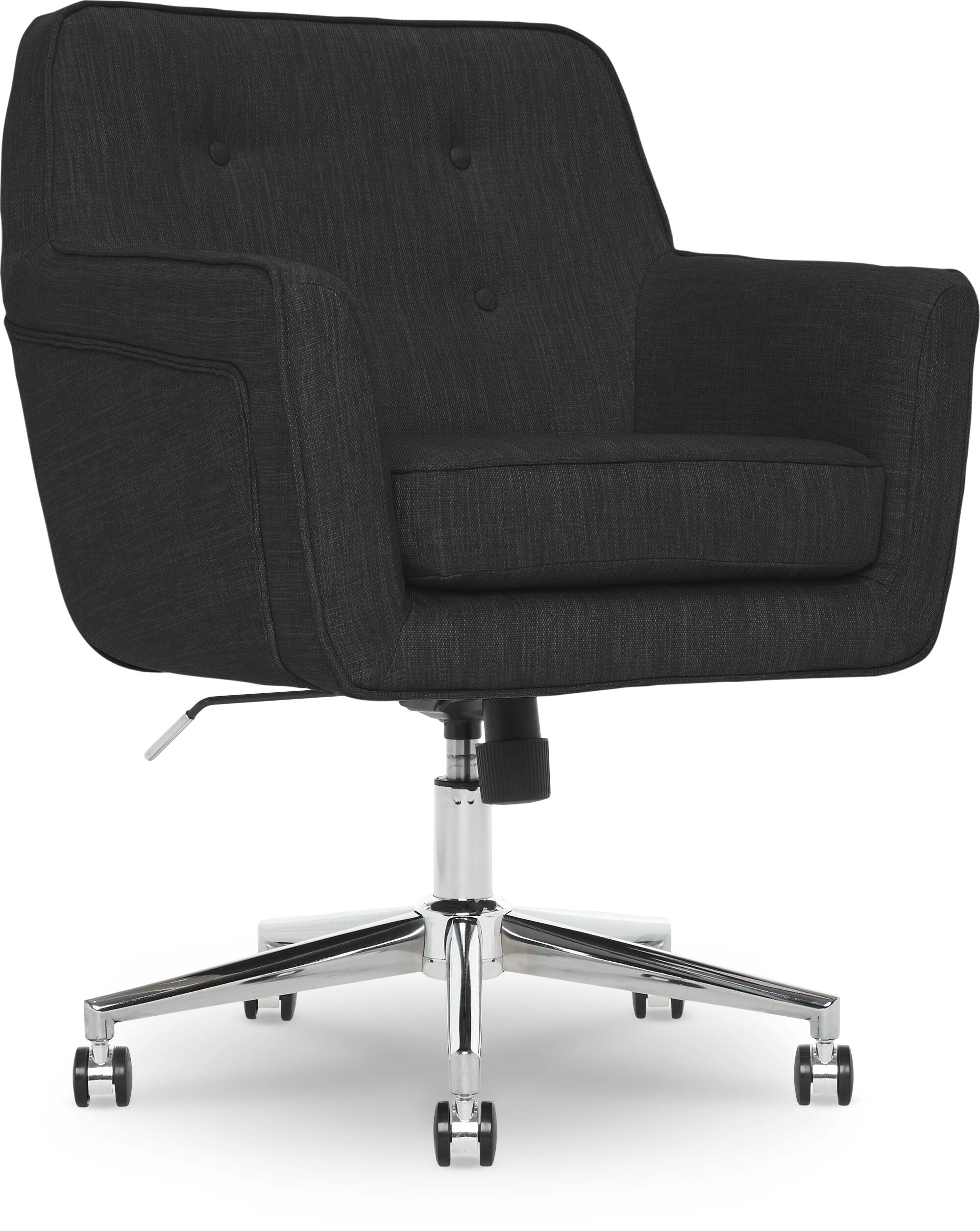 Left. Serta - Home Office Chair in Serta Memory Foam Vanity Chair with Button Tufted Mid-Back Padded Arms Reclining Swivel Fabric - Charcoal Gray.