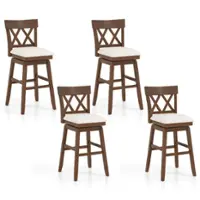 Costway - 4 PCS 30" Bar Stool Wooden Chair with Contoured Backrest Swivel Padded Seat for Kitchen - Beige/Brown - Front_Zoom