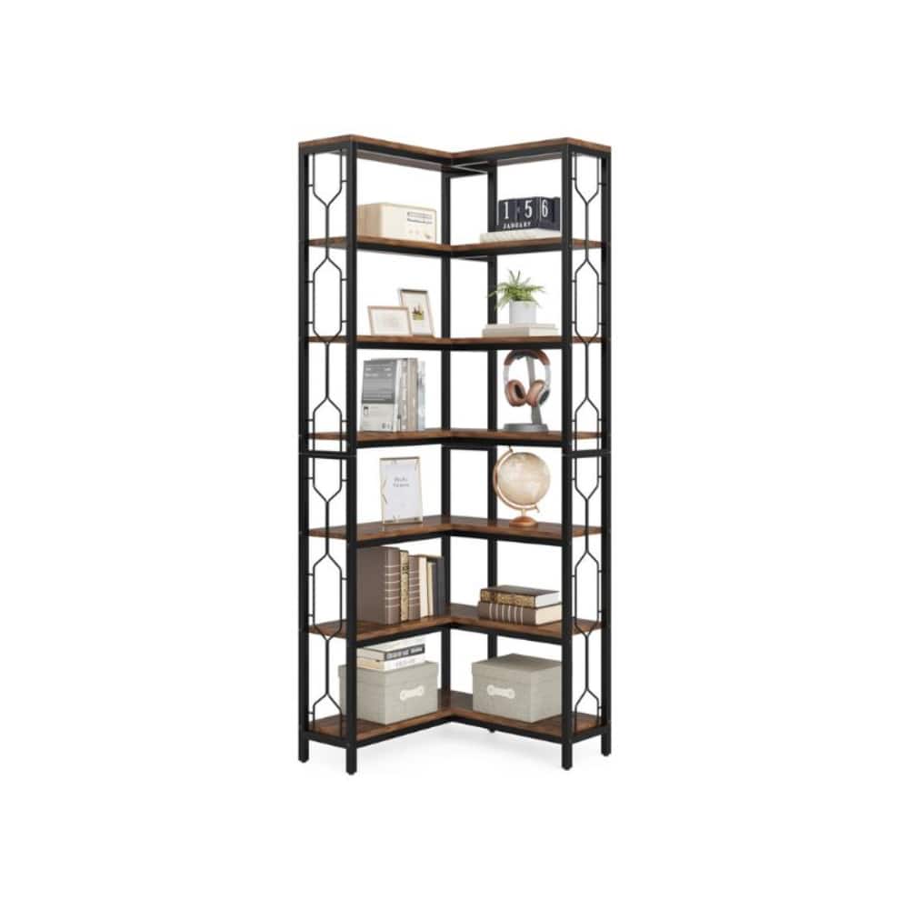 Fabibe - Freestanding Wood Metal Corner Bookshelf - Black
