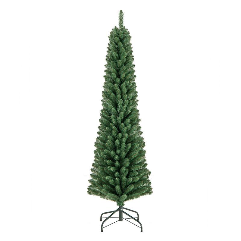 WELLFOR - 6ft Unlit Artificial Christmas Tree, Slim Pencil Hinged Xmas Tree with 392 Branch Tips for Home Holiday Decoration - Green