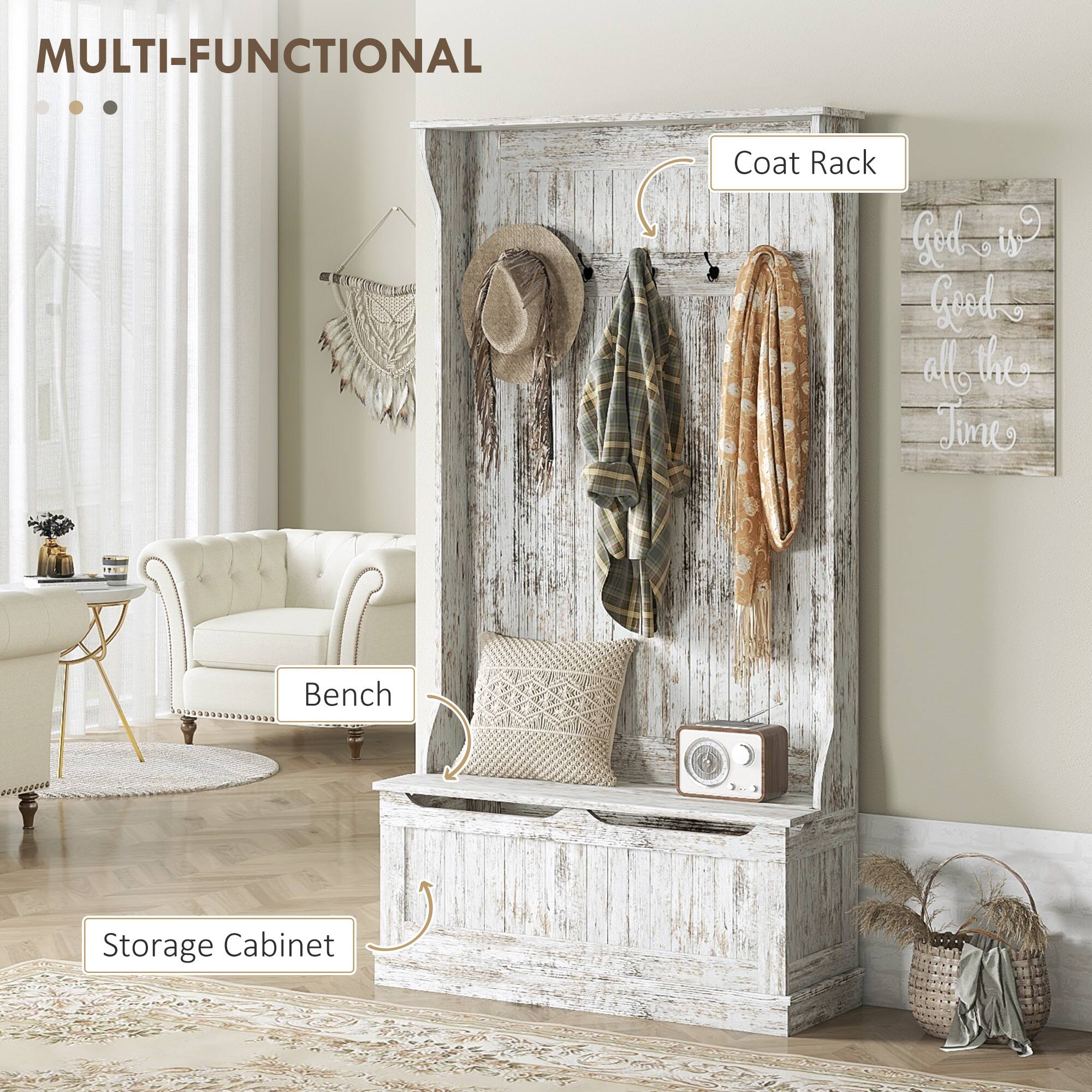 MULTI-FUNCTIONAL Coat Rack Bench Storage Cabinet