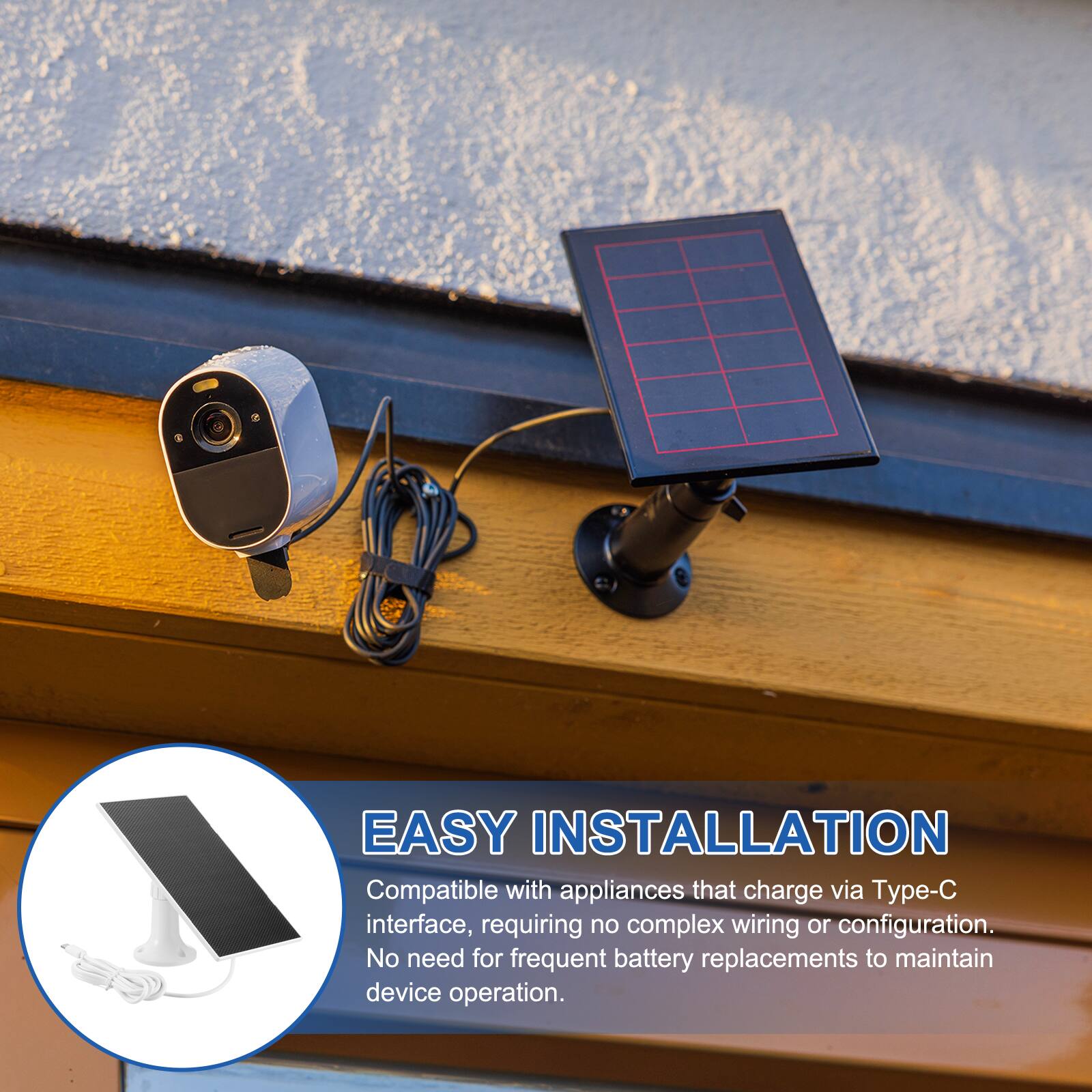 EASY INSTALLATION  
Compatible with appliances that charge via Type-C interface, requiring no complex wiring or configuration. No need for frequent battery replacements to maintain device operation.