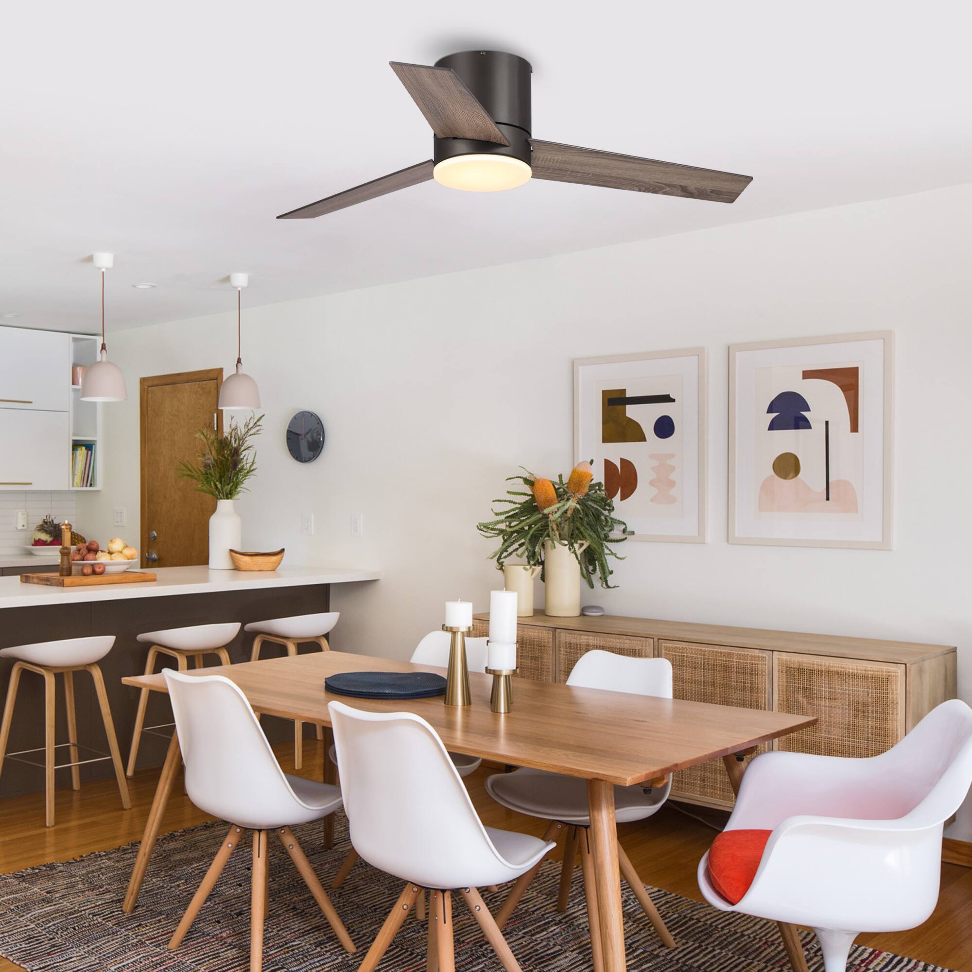 Left. Parrot Uncle - 48" Oil-rubbed Bronze Low Profile LED Ceiling Fan with Remote - Bronze.