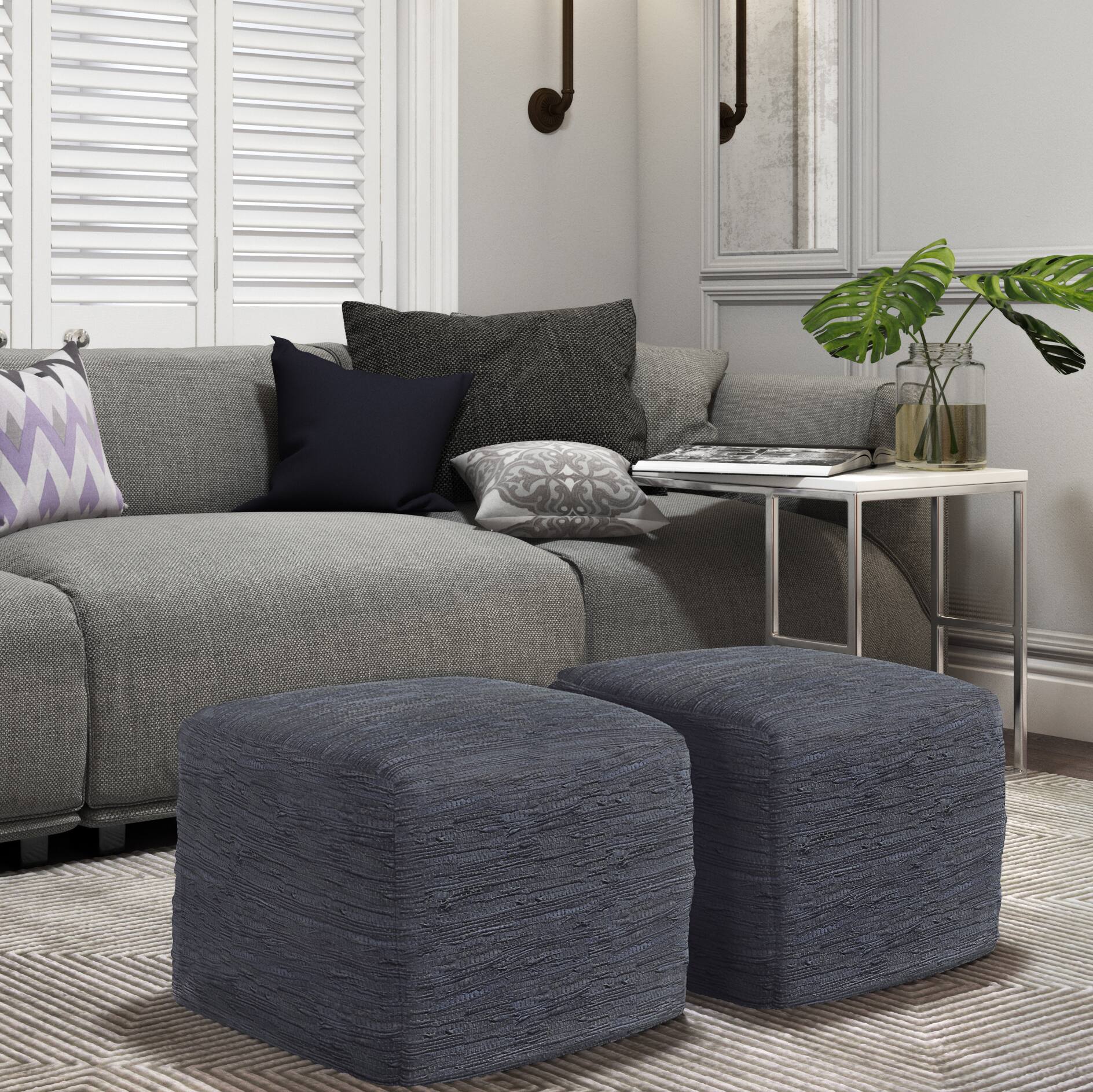 Left. Simpli Home - Fredrik Square Pouf - Dark Blue.