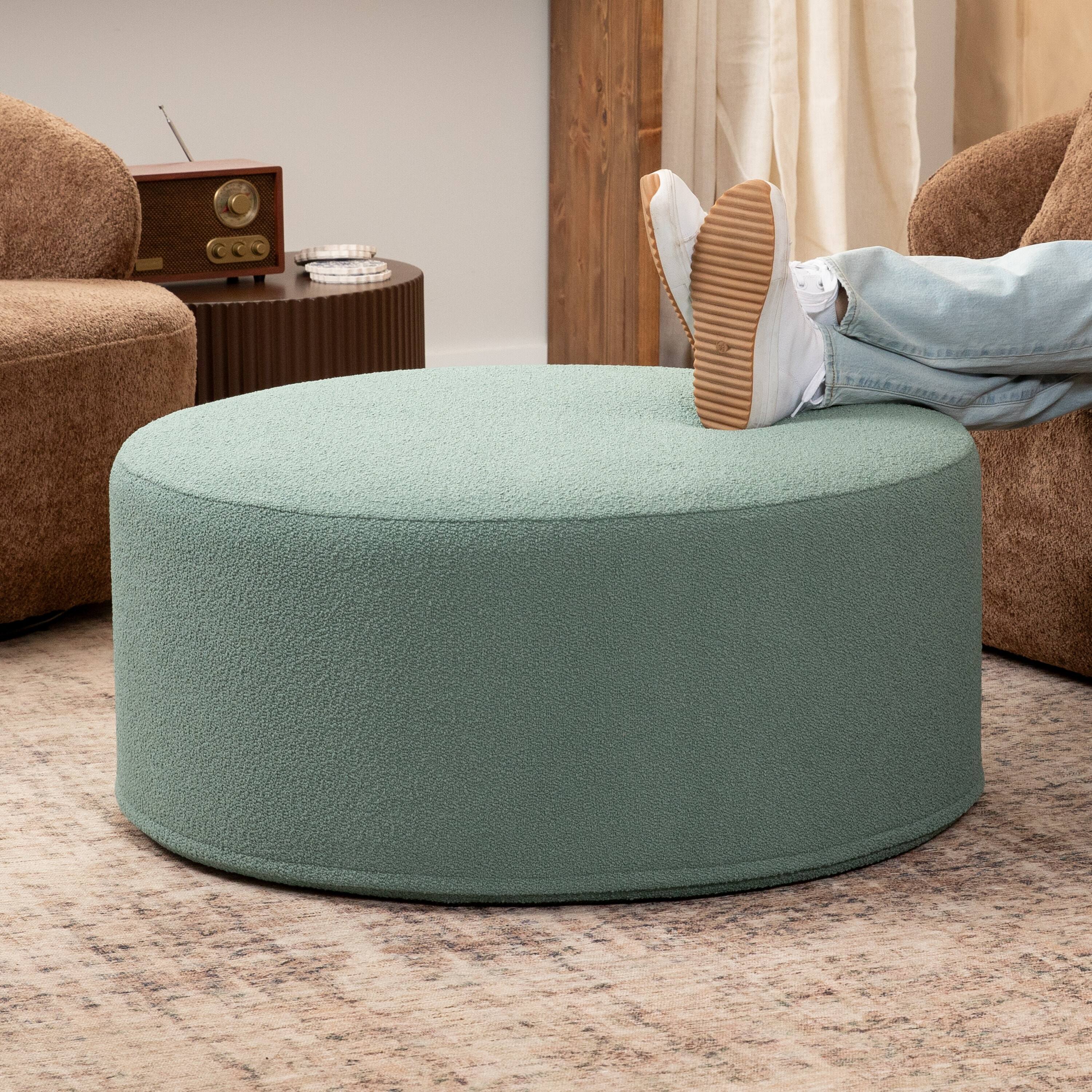 Angle. Jaxx - Jaxx Candler Round Couch Oversized Giant Coffee Table Ottoman, Kid Safe with Removable Cover, Boucle Green - Boucle Green.