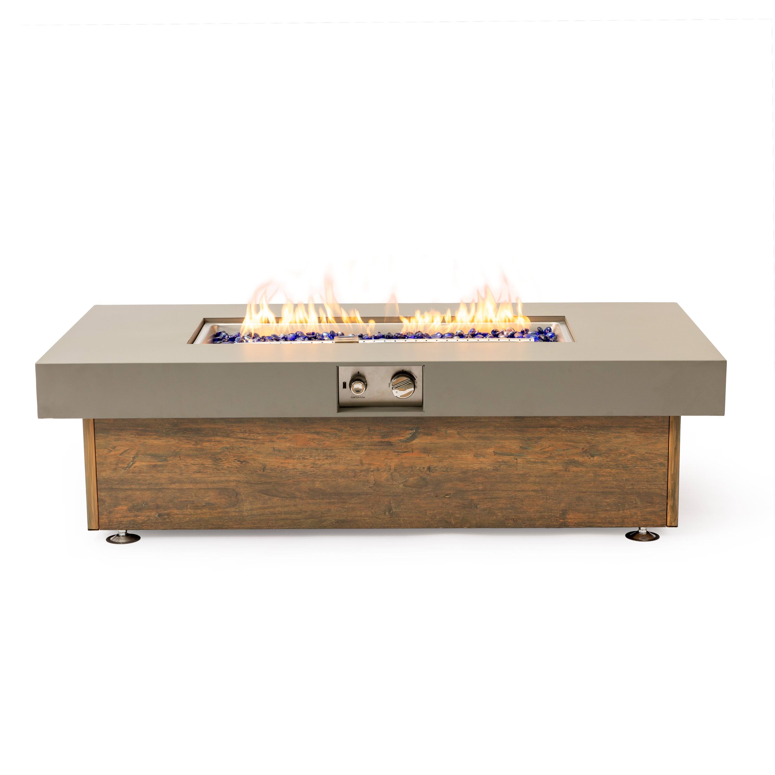 Back. COWLOWN - 48in Iron Fire Pit Table with Realistic Wood Grain Finish Spacious Outdoor Heating Table for Patio Deck and Backyard.