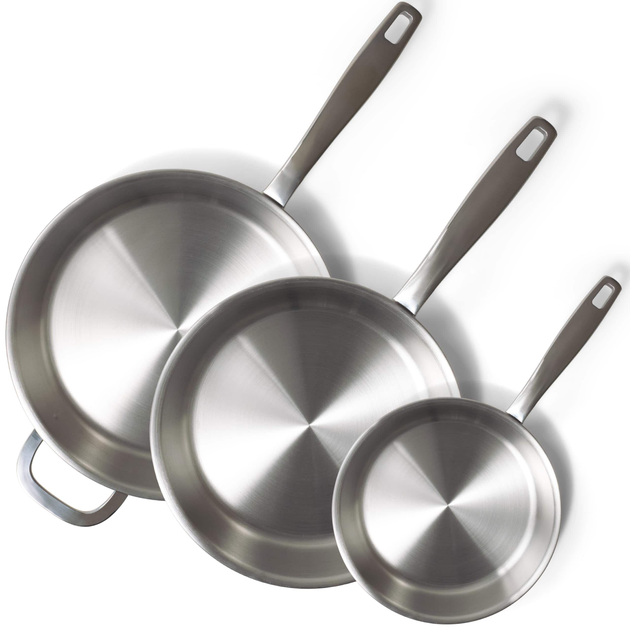 Front. Alva - Alva Maestro 5-Ply Stainless Steel Frying Pan 3-Piece Set - Oven Safe and Toxin-Free Cookware - Silver.