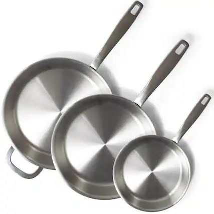Front. Alva - Alva Maestro 5-Ply Stainless Steel Frying Pan 3-Piece Set - Oven Safe and Toxin-Free Cookware - Silver.