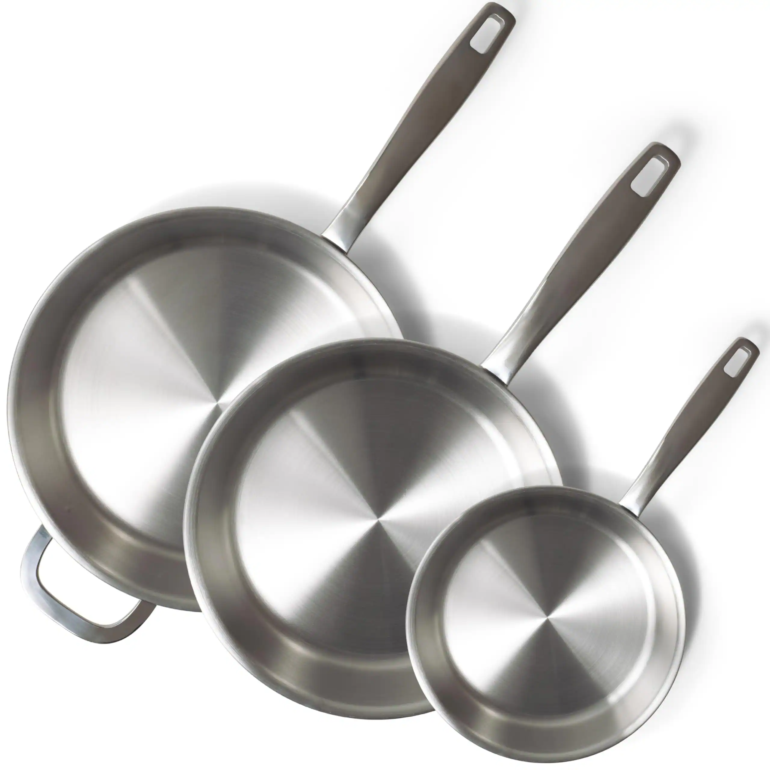 Front. Alva - Alva Maestro 5-Ply Stainless Steel Frying Pan 3-Piece Set - Oven Safe and Toxin-Free Cookware - Silver.