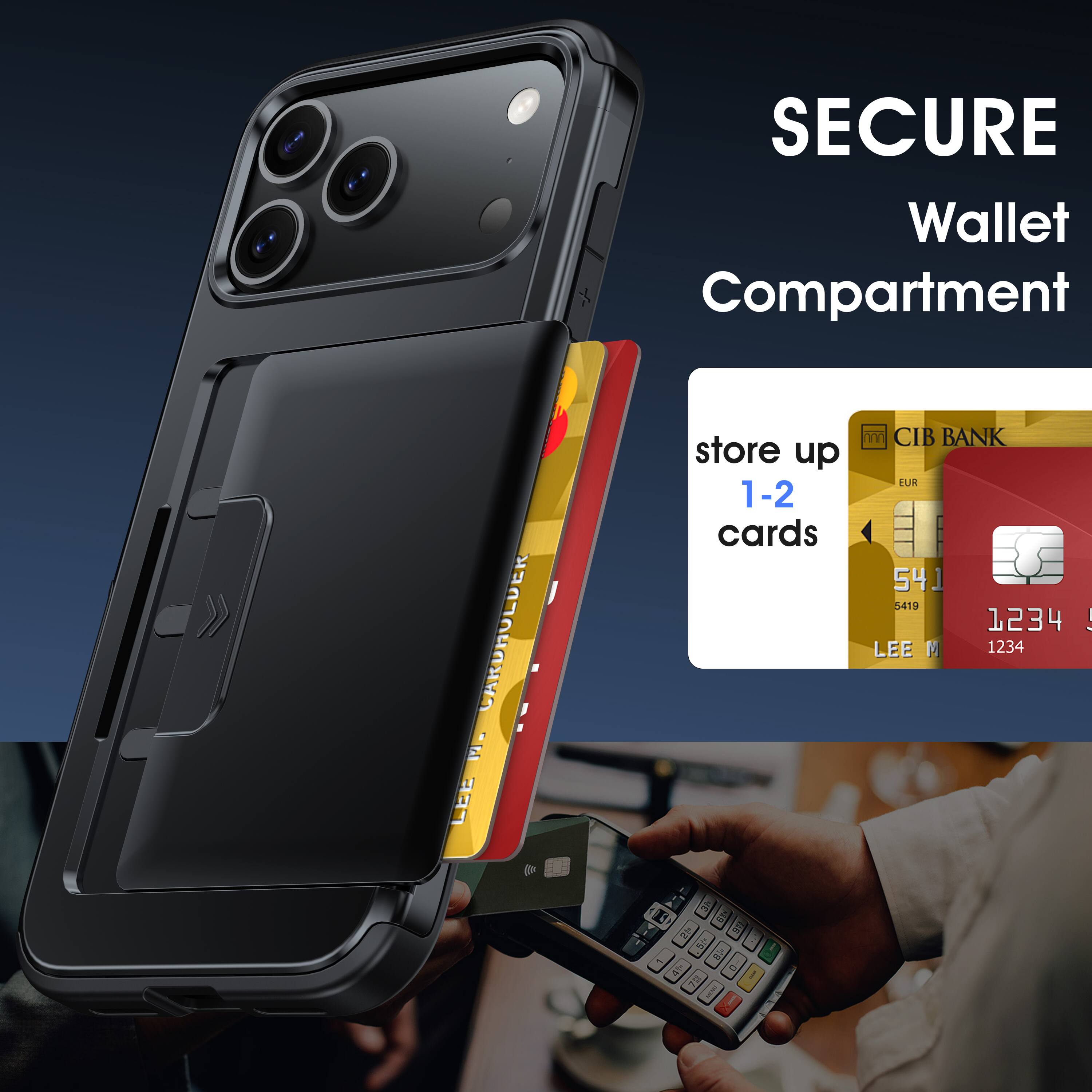 SECURE Wallet Compartment  
CARDHOLDER  
store up 1-2 cards  
CIB BANK EUR 54 5419 1234  
LEE M 1234  
R  
MICIALI