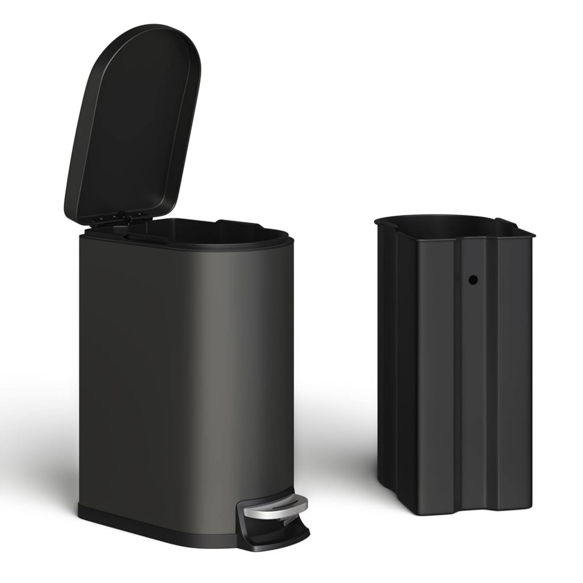 Alt View 2. Homhougo - Step-on Trash Bin Set 2 Pack, 13.2 Gallon & 2.6 Gallon, Black Color - Black.