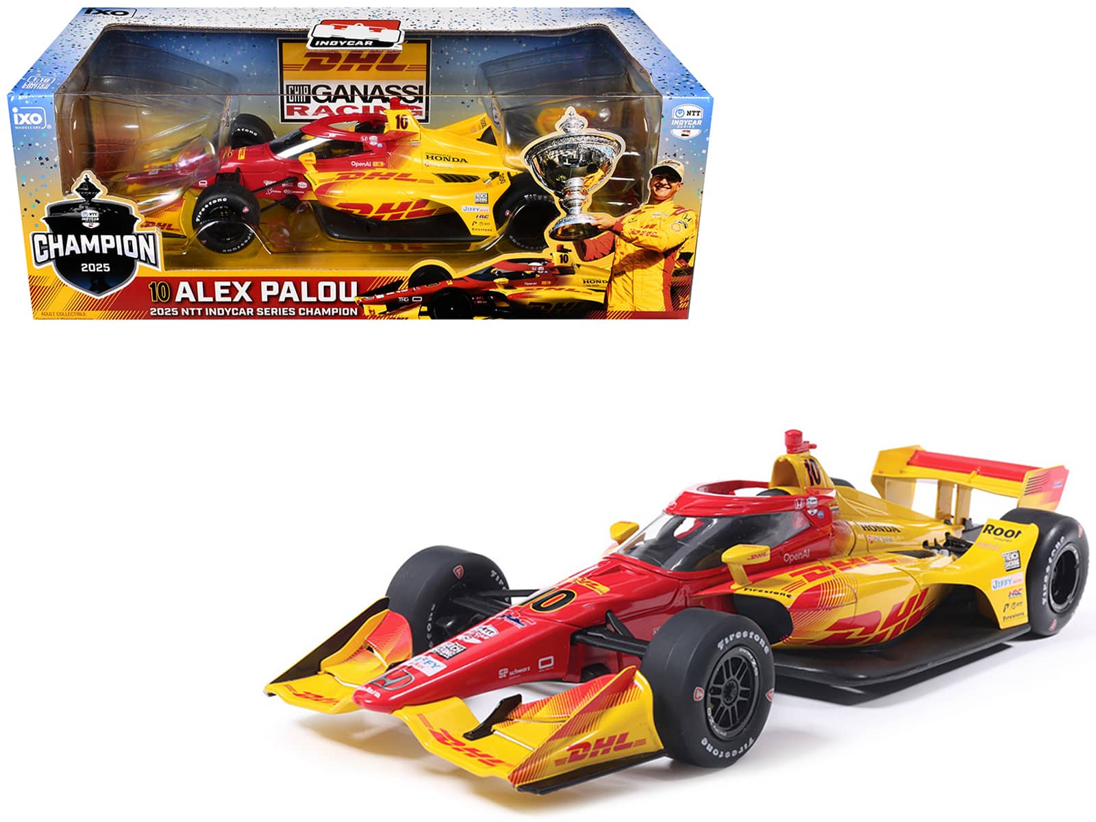 "Dallara IndyCar #10 ""DHL"" Chip Ganassi Racing Champion ""NTT IndyCar Series"" (2025) 1/18 Diecast Model Car by IXO Models" price history on PriceWatchPro