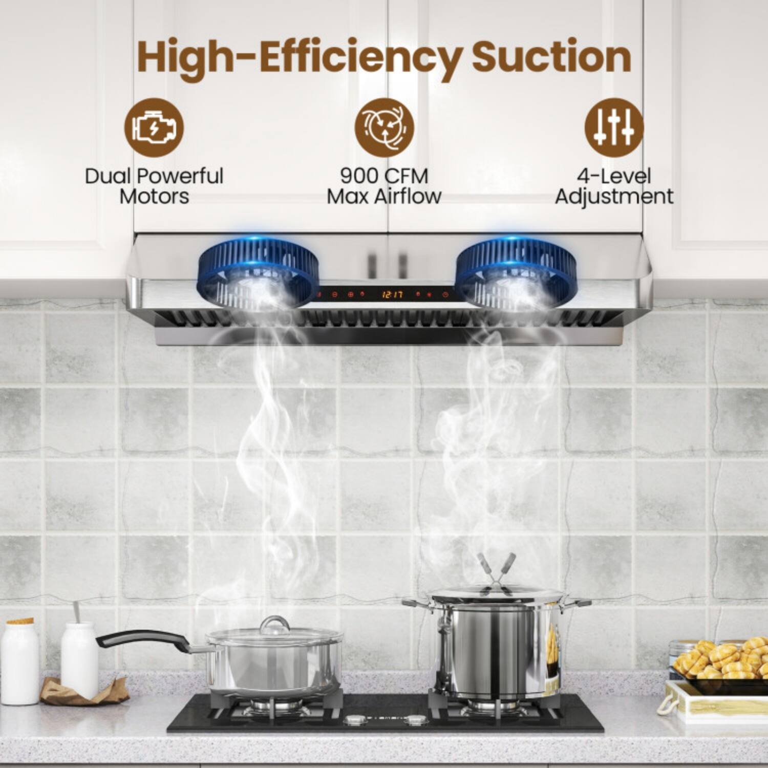 High-Efficiency Suction  
Dual Powerful Motors  
900 CFM Max Airflow  
4-Level Adjustment