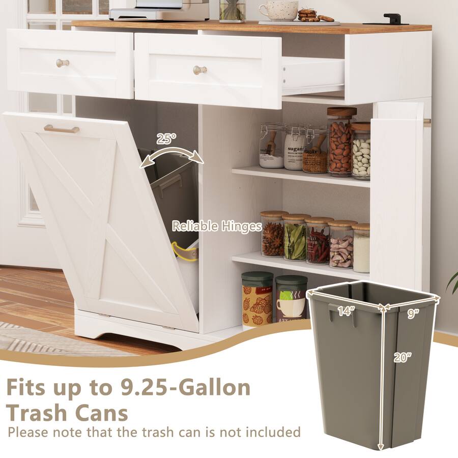 Gymax Tilt Out Trash Can Cabinet w/ Outlets 2 Drawers Adjustable Shelf ...