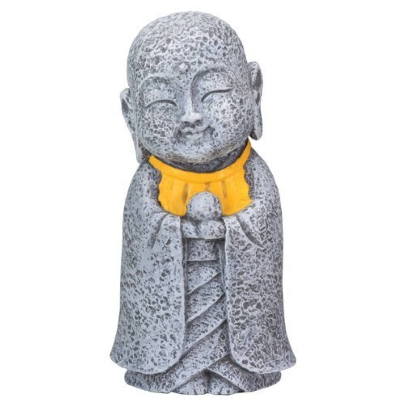 Front. Pacific Trading - Ksitigarbha Japanese Bodhisattva Jizo with Yellow Bib Buddhism Figurine 5 inch - Grey.