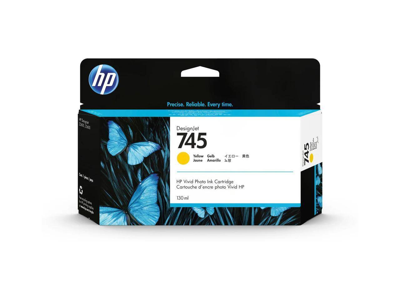 hp Precise. Reliable. Every time.  
DesignJet 745  
Yellow Gelb Jaune Amarillo  
HP Vivid Photo Ink Cartridge Cartouche d'encre photo Vivid HP  
130 ml  

www.tomived's
