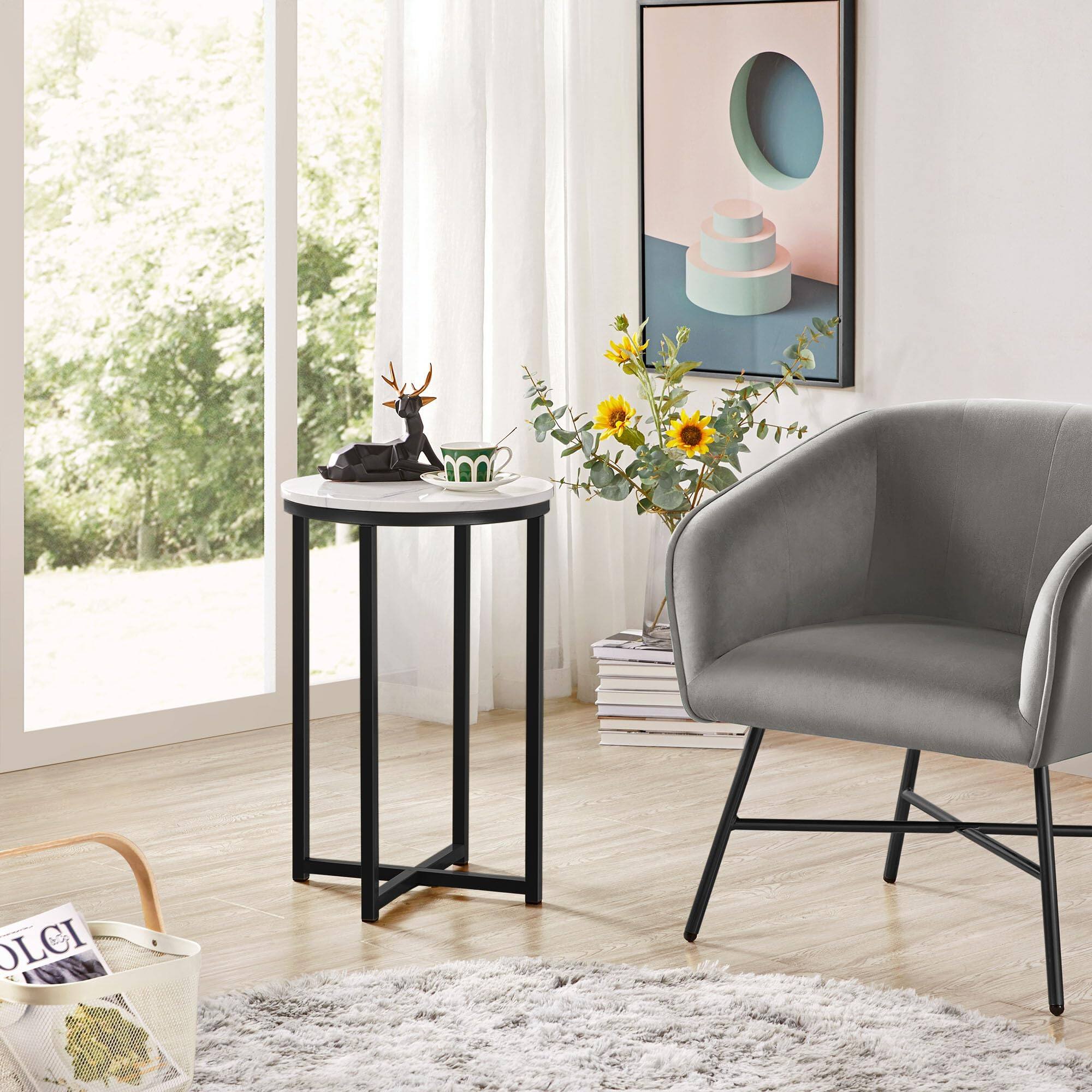 Alt View 6. Ecooso - Modern Side Table with Faux Marble MDF Top For Any Small Space - Walnut.