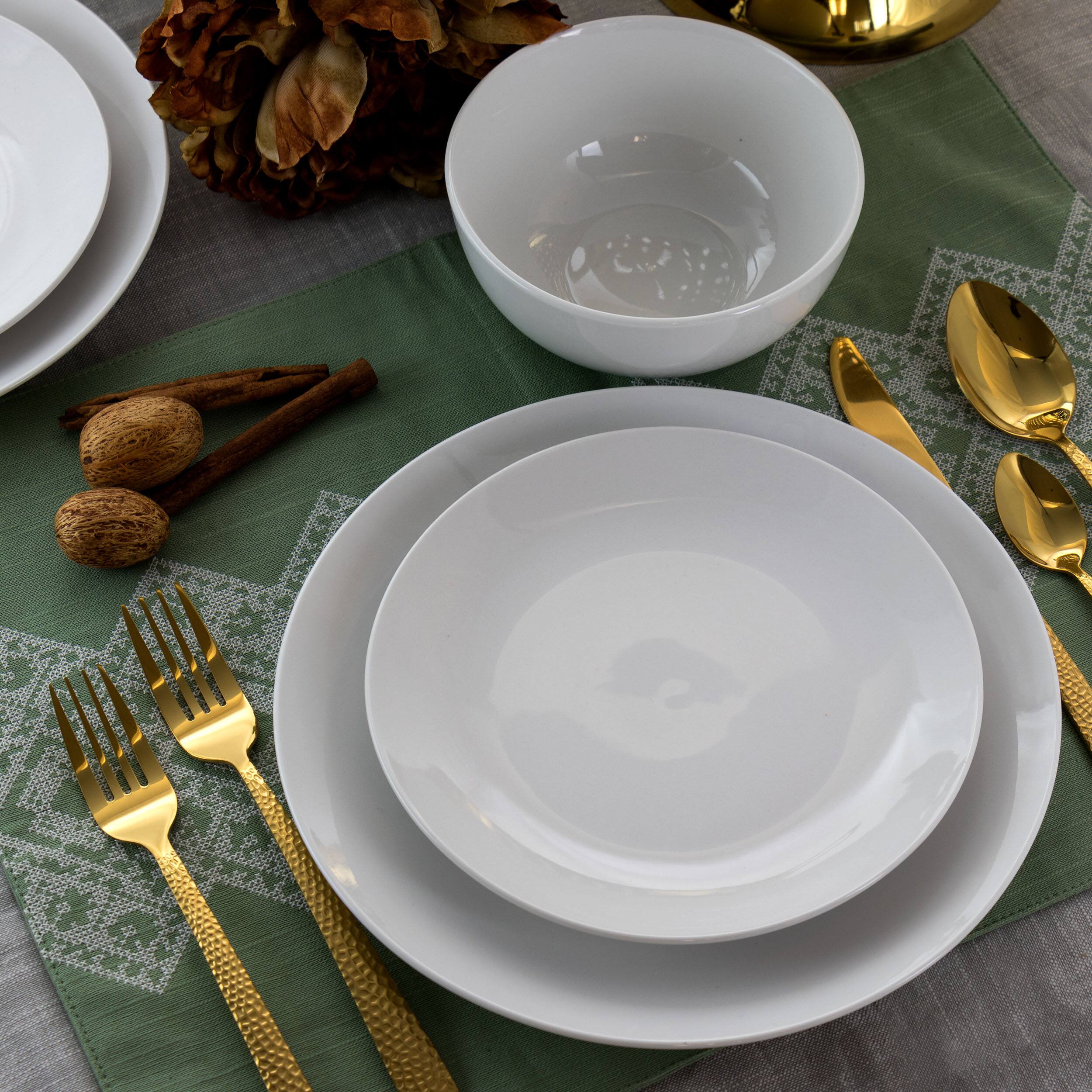 Alt View 5. Elama - Elama Luna 18 Piece Porcelain Dinnerware Set in White - White.
