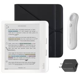Kobo - Libra Colour (White) eReader with White Remote & AC Bundle - 2024 - Black SleepCover