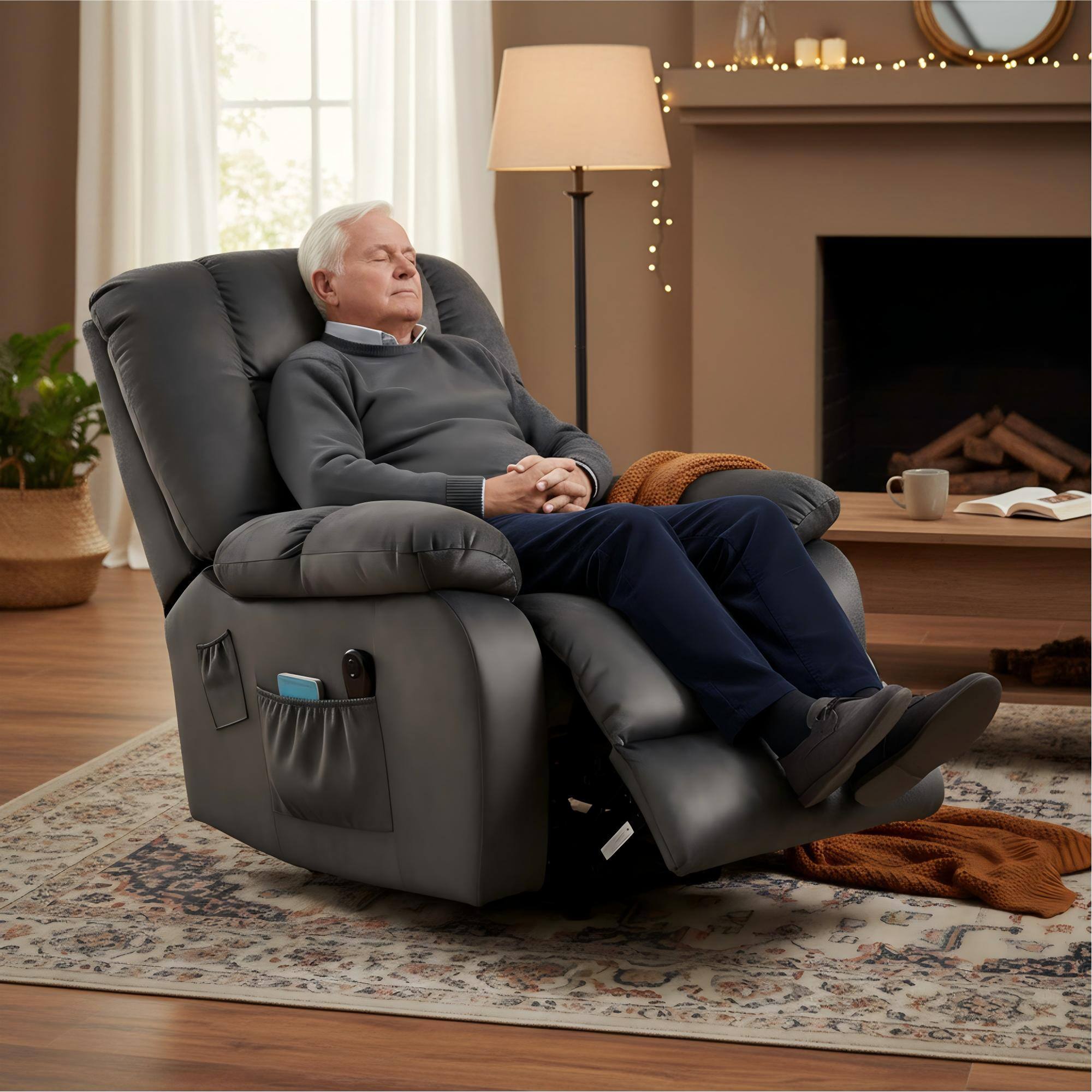 Alt View 1. Boyel Living - Power Lift Recliner For Elderly 8 Point Massage Lumbar Heating Steel Frame Living Room Furniture - Grayish Blue.