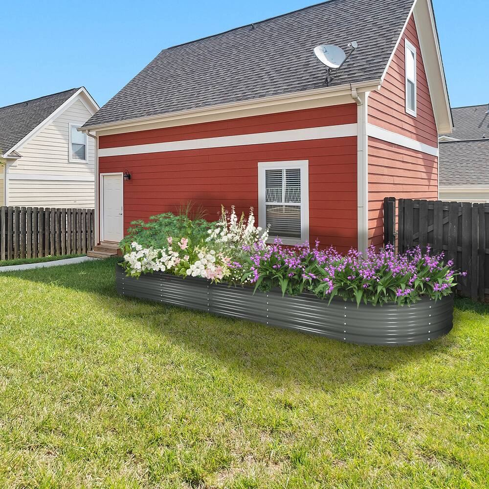 Alt View 2. A Anleolife - 6-Pack Metal Oval Large Raised Garden Bed Planter Boxes for Vegetables Flowers Herbs (144 in. L x 36 in. W x 18 in. H) - Gray.