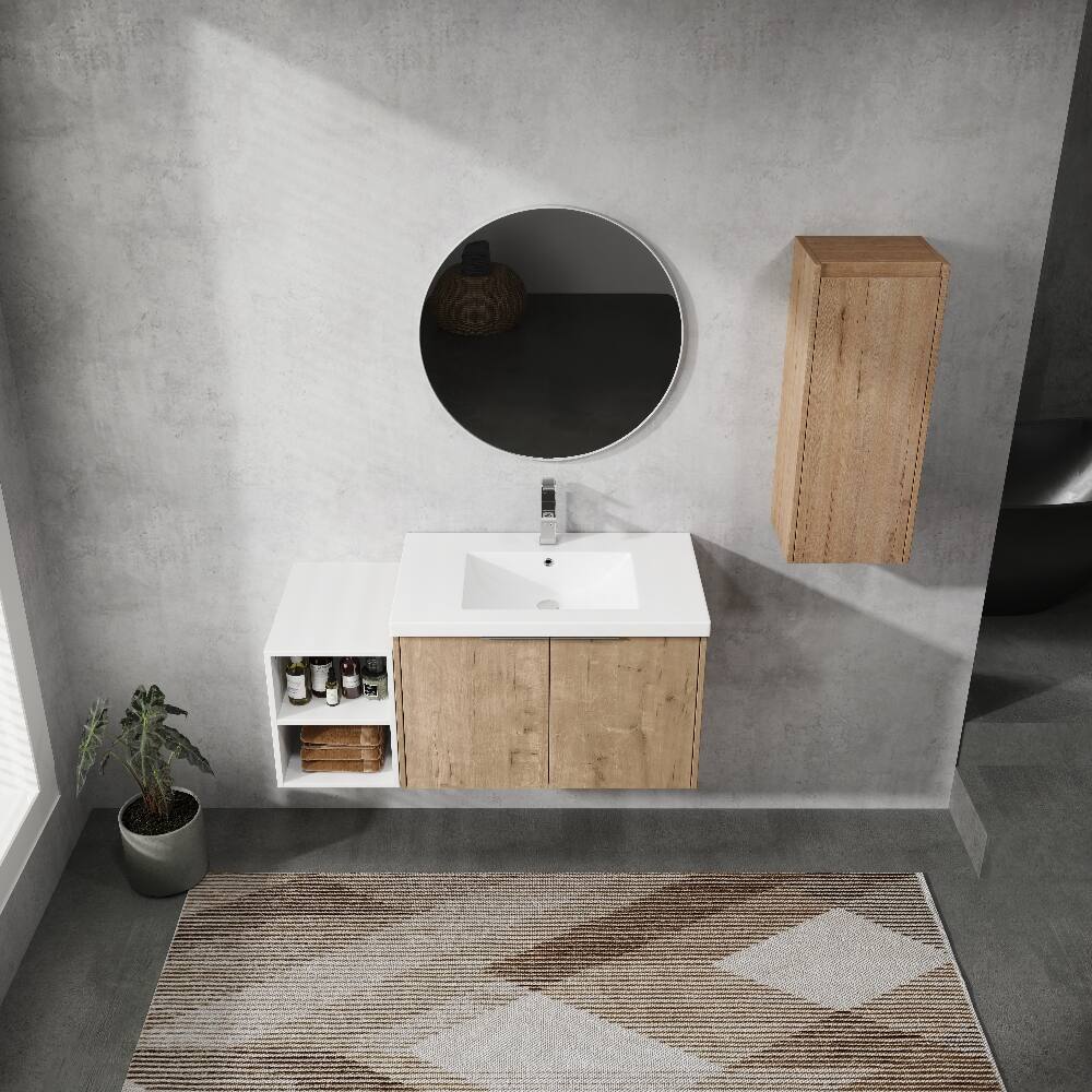 Alt View 2. Loheer - Loheer 42 inch wall mounted bathroom vanity Imitative Oak Floating Cabinet with Resin Sink - Imitative Oak.