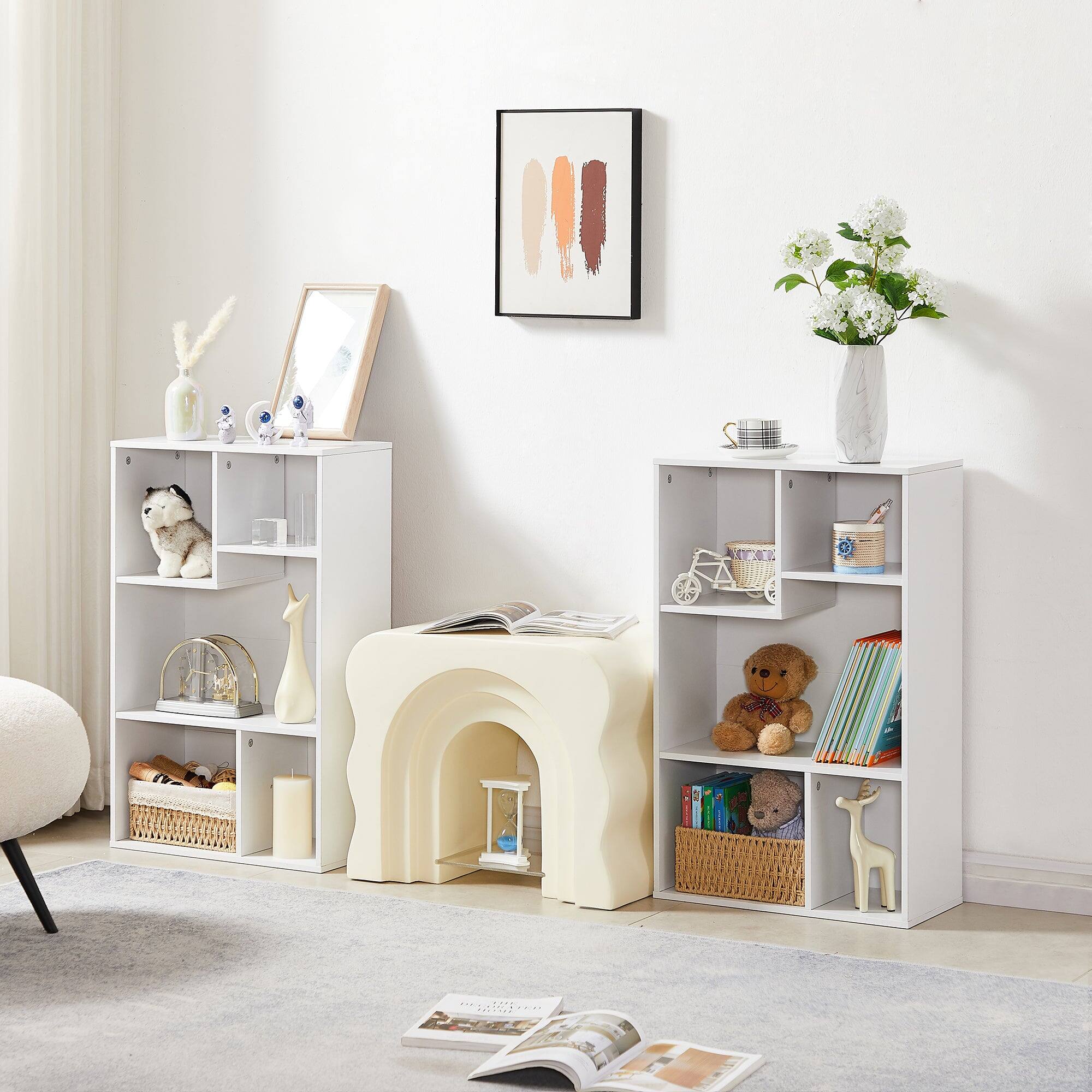 Alt View 1. Vecelo - Modular Cube Bookshelf  - Customizable Storage Shelves for  Books, Heavy Duty Anti-Tip Bookcase - White.