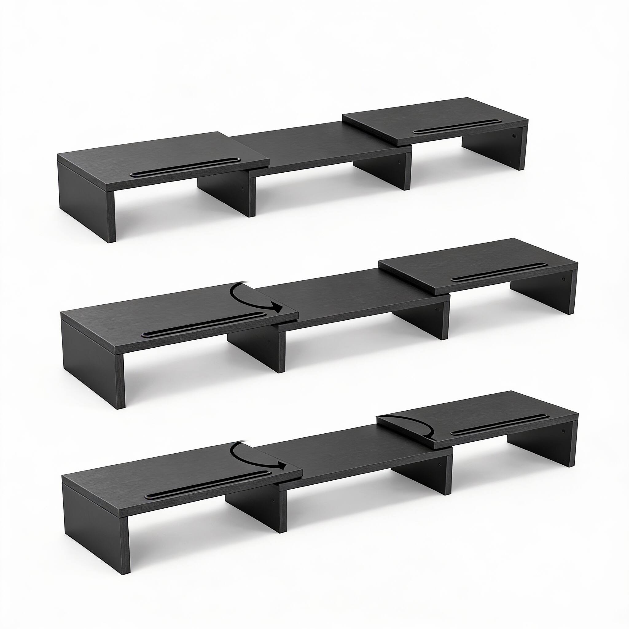 Alt View 1. Frangdom - Dual Monitor Riser Adjustable Desk Organizer - Light Wood 3-Shelf.