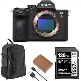 Bundle - Sony - Alpha a7 V Mirrorless Camera w/ LEXR 128GB SDXC UHS-II/U3, SLINGER ALPINE 200 BACKPACK, GREEN EXTREME NP-FZ100