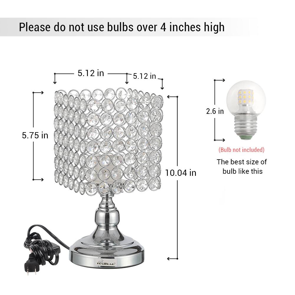 Please do not use bulbs over 4 inches high

5.12 in
5.12 in
2.6 in
5.75 in
10.04 in (Bulb not included)

The best size of bulb like this