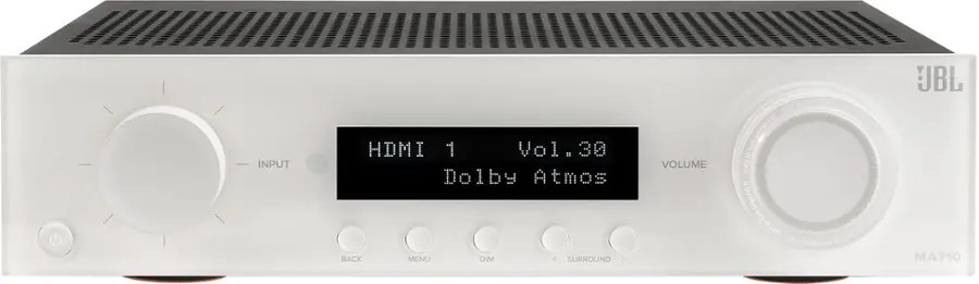 The text on the image is:

"INPUT HDMI 1 Vol.3 30 Dolby Atmos BACK MENU DIM SURROUND VOLUME to safe beyondf safeto 4 beyond sim 01 ajes 4 puokon UBL MA710"

Corrected text:

"INPUT HDMI 1 Vol.3 30 Dolby Atmos BACK MENU DIM SURROUND VOLUME to safe beyondf safeto 4 beyond sim 01 ajes 4 puokon UBL MA710"

There are no errors in the text provided.