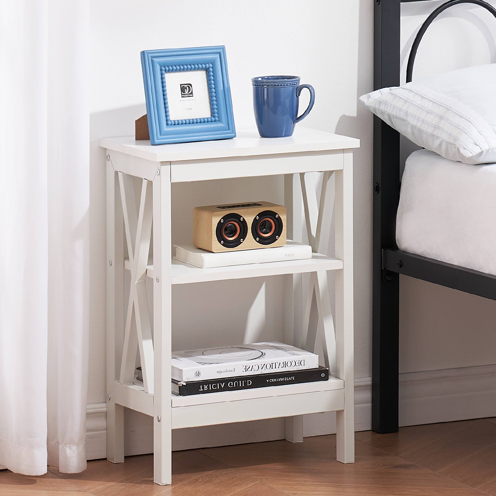 Vecelo - Modern Nightstands X-Design Side End Table Night Stand with Storage Shelf for Bedroom,Living Room - White