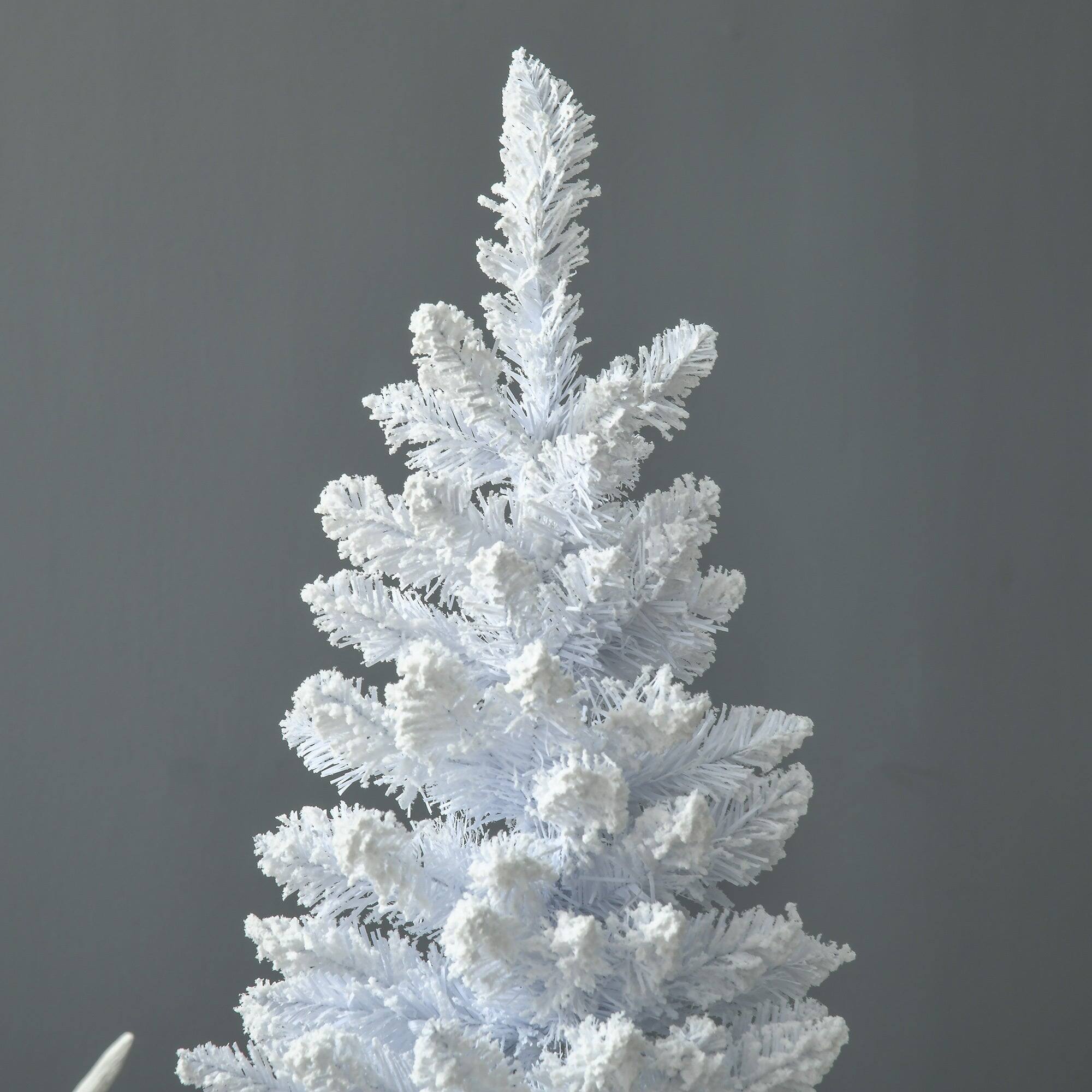 Back. BreeBe - 7 ft Snow Flocked Artificial Pencil Christmas Tree - White.