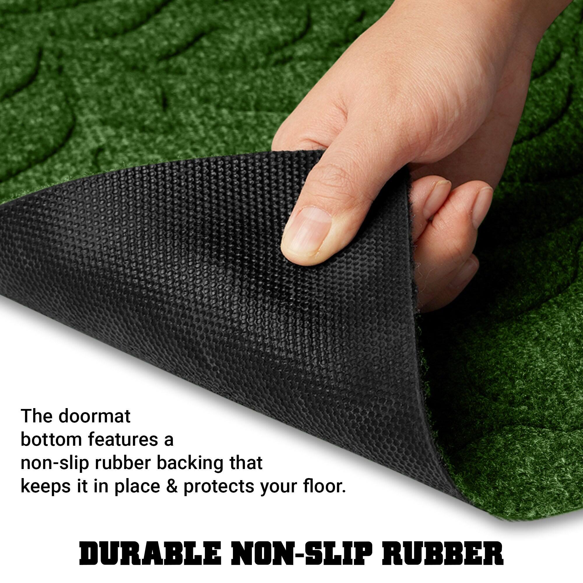 The doormat bottom features a non-slip rubber backing that keeps it in place & protects your floor.  
DURABLE NON-SLIP RUBBER