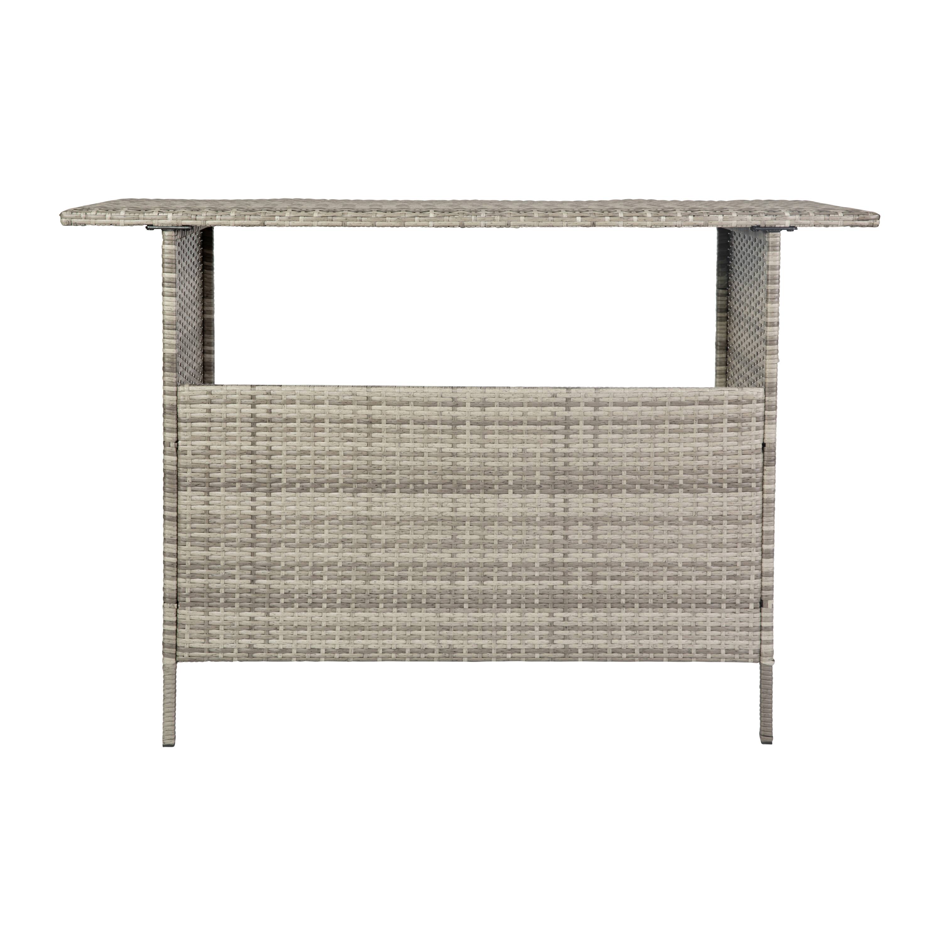 Angle. Flash Furniture - Marco Indoor/Outdoor Patio Wicker Rattan Bar Counter Table with 2 Shelves, Gray - Gray.