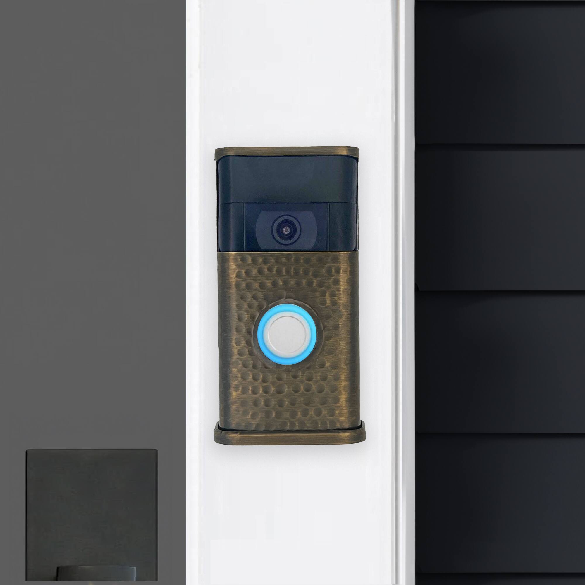 Alt View 3. Michael Healy - Hammered Video Doorbell Cover (Ring 2nd Gen) - Antique Brass.