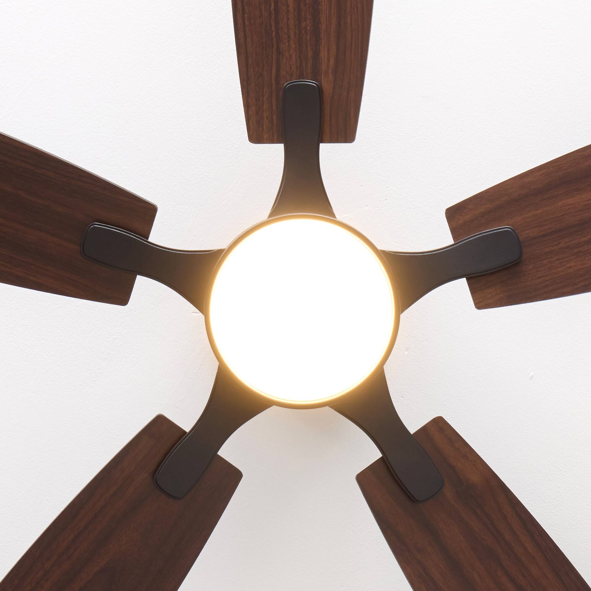 Alt View 7. Siljoy - 52 Inch Modern Walnut Wood 5 Blade LED Ceiling Fan Light Flush Mount for Bedroom Living Room Foyer - Walnut Wood.