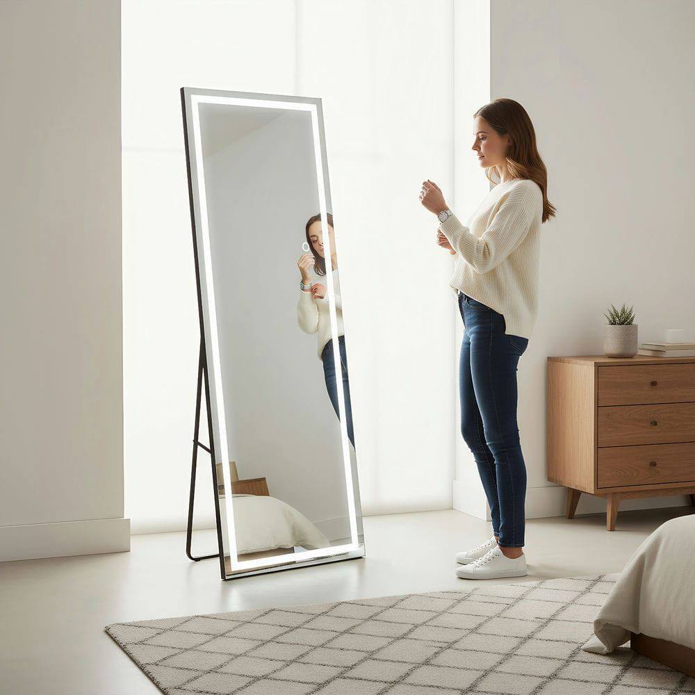 Alt View 7. Kadyn - 63x24 Inch Frameless Full-Length Rectangle LED Mirror with Modern Design - Black.
