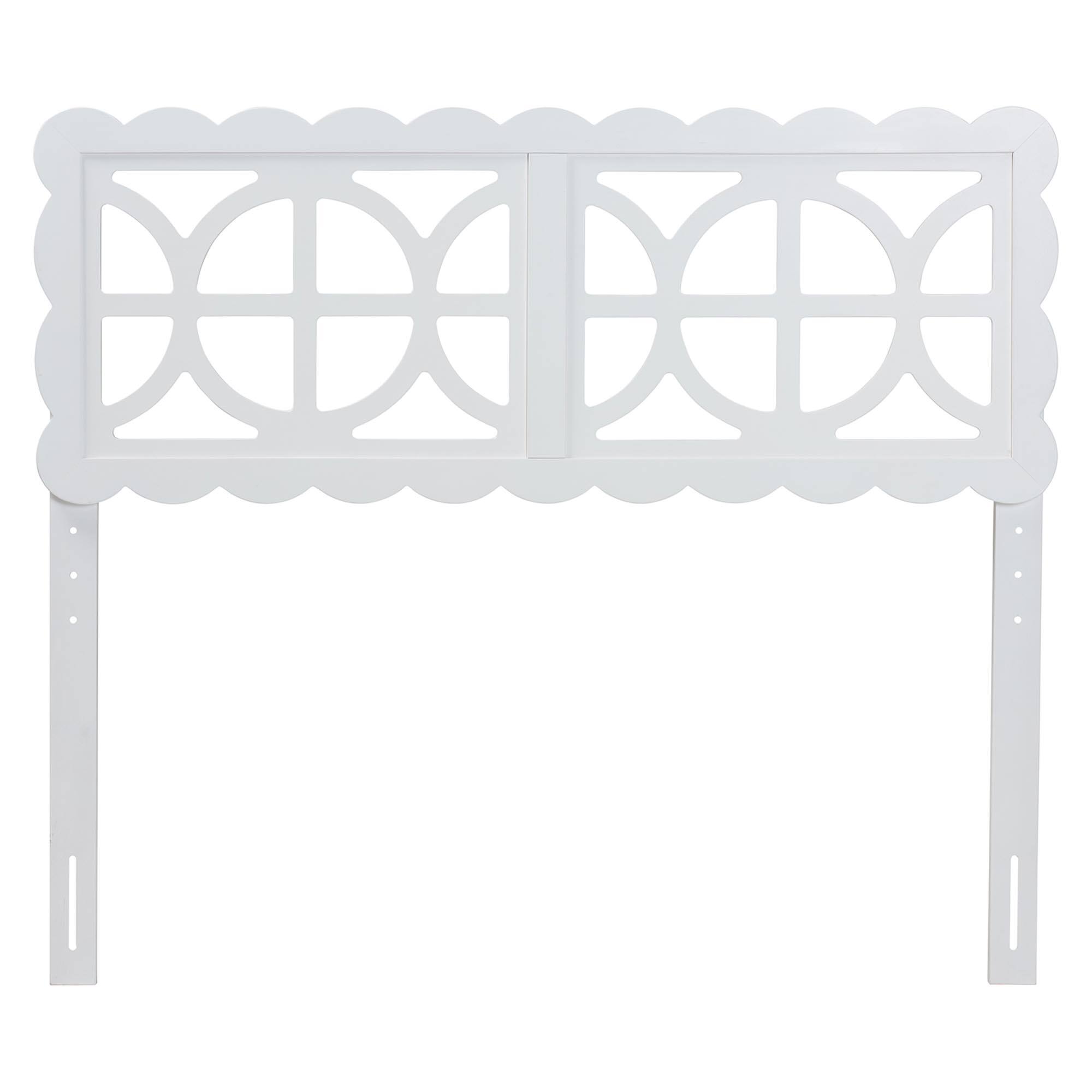 Angle. Baxton Studio - Nansen Wood Headboard with Scalloped Frame - Geometric Cutout Decorative Panel for Bed Frame, Adjustable Height, Full - White.