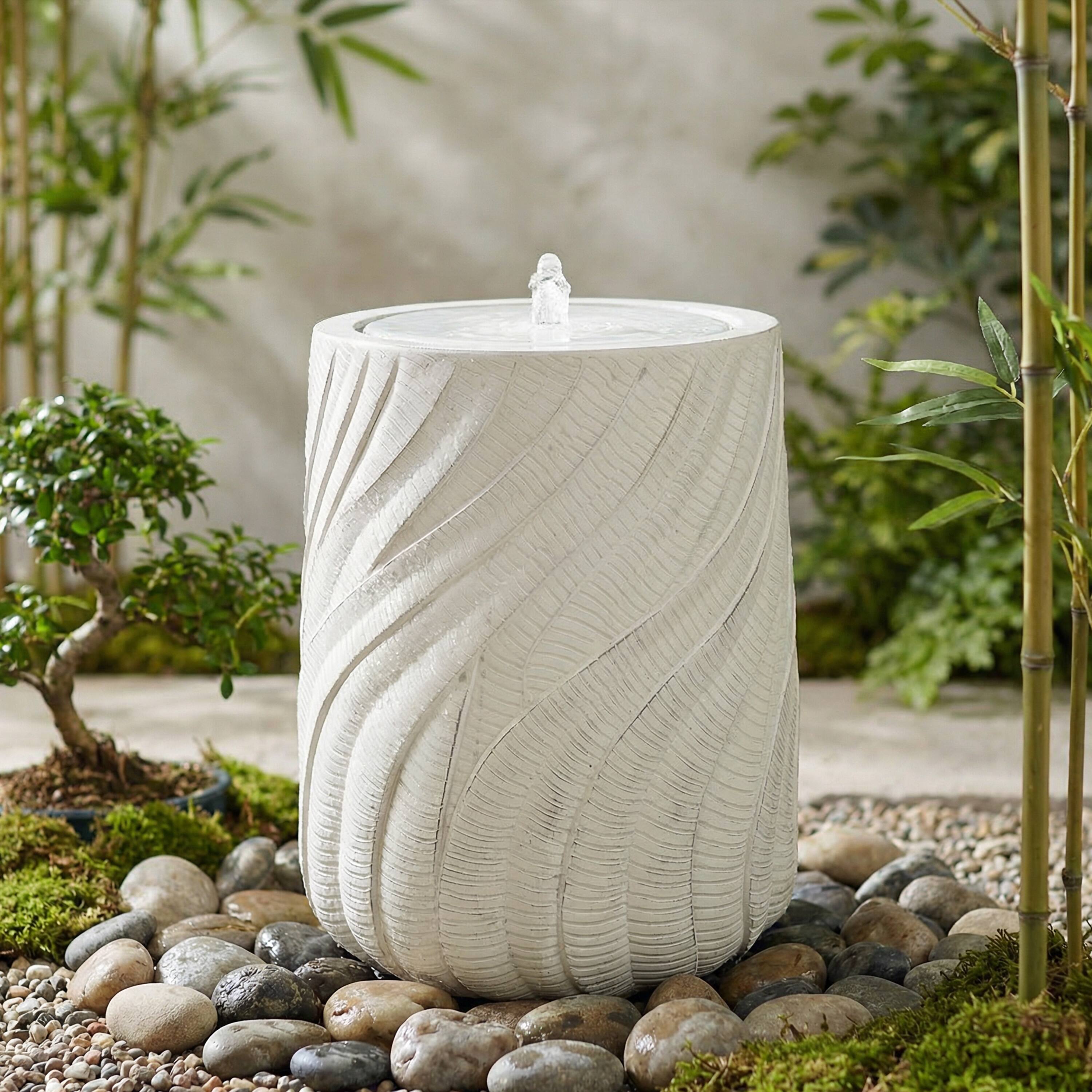 Alt View 8. Sunnydaze - Textured Spiral Outdoor Bubble Fountain with LED Light - White.
