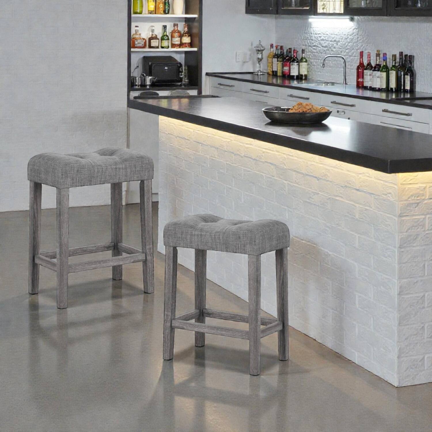 Front. Hivvago - Set of 2 Saddle-Seat Bar Stools with Padded Cushions - Gray.