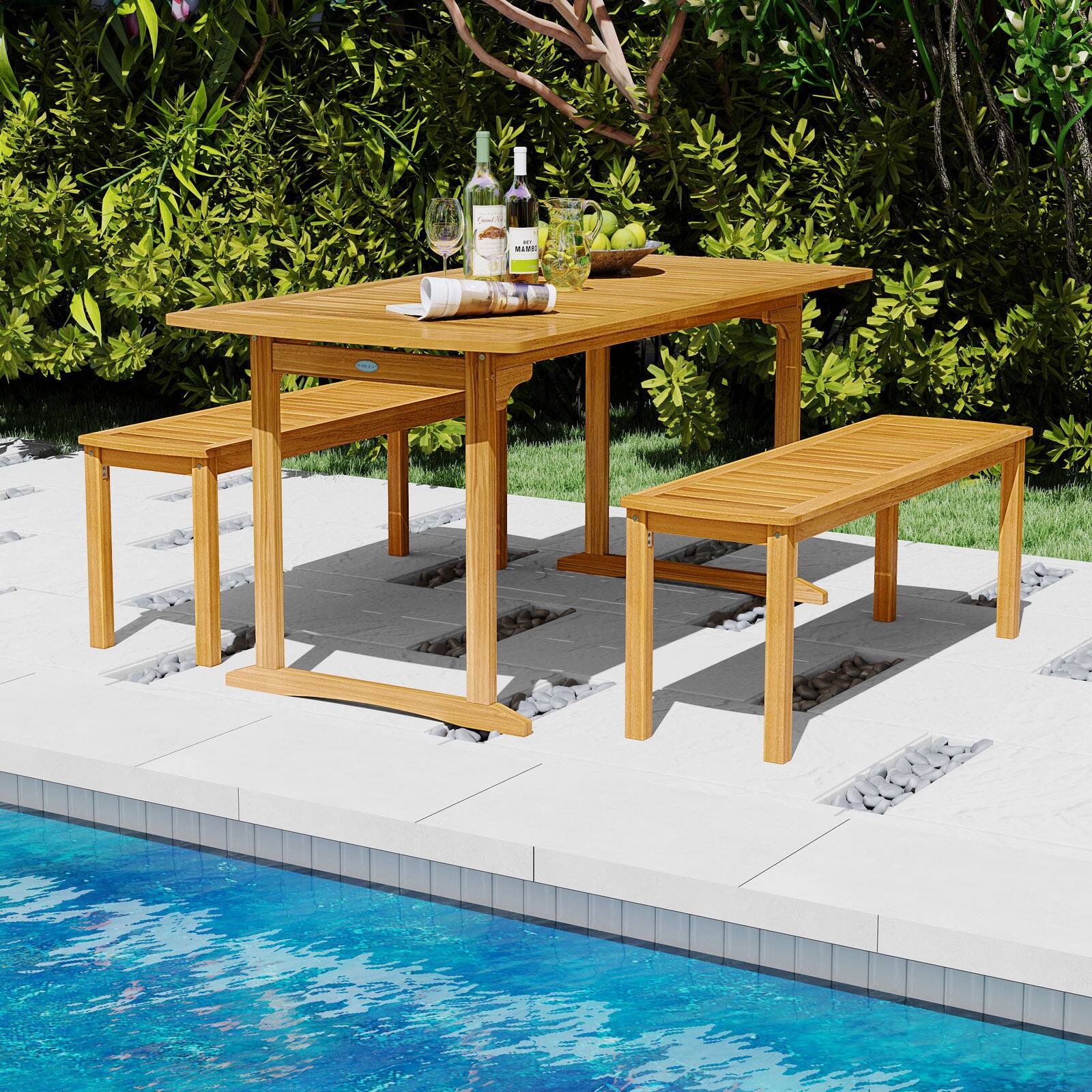 Alt View 8. Gymax - Gymax 2 PCS Acacia Wood Outdoor Bench 48'' Long Patio Dining Bench w/ Slatted Seat for Garden - Natural.