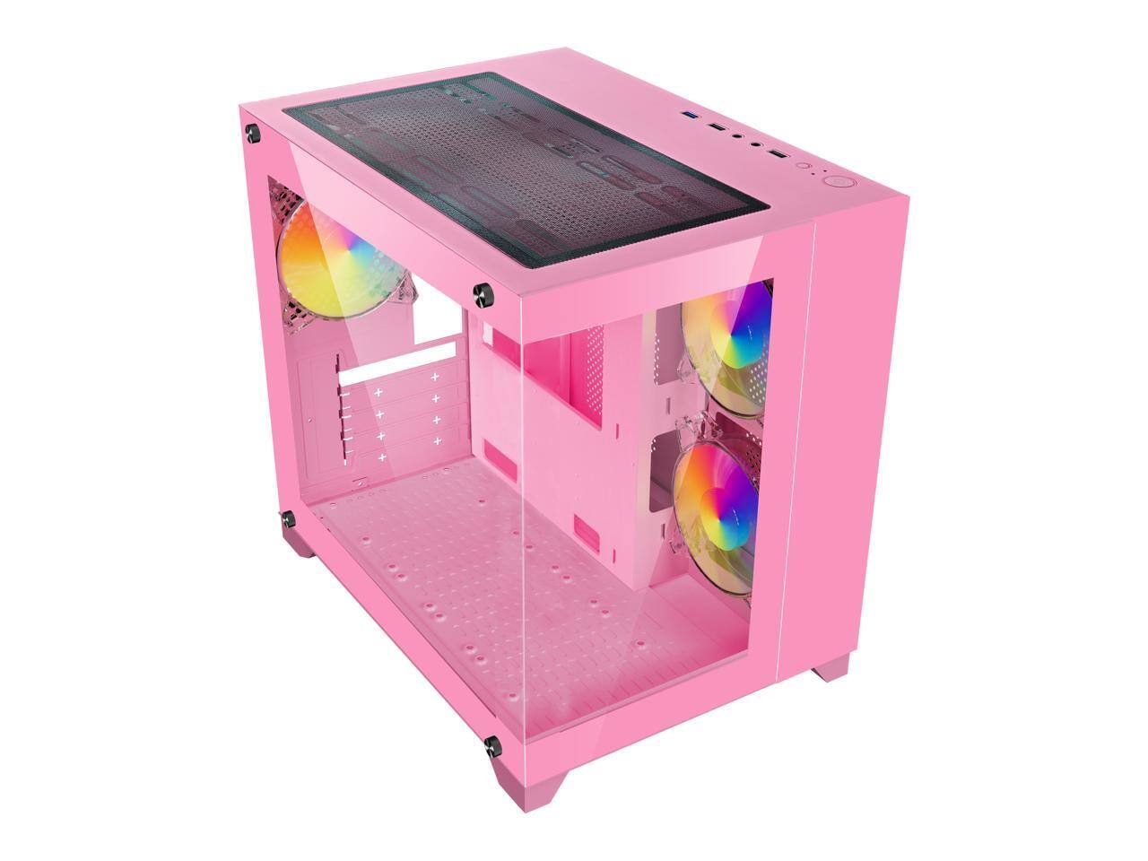 Alt View 2. DIYPC - DIYPC ARGB-Q1.V2-P Pink USB3.0 Micro ATX Case w/ Tempered Glass & 3x ARGB Fans - Pink.