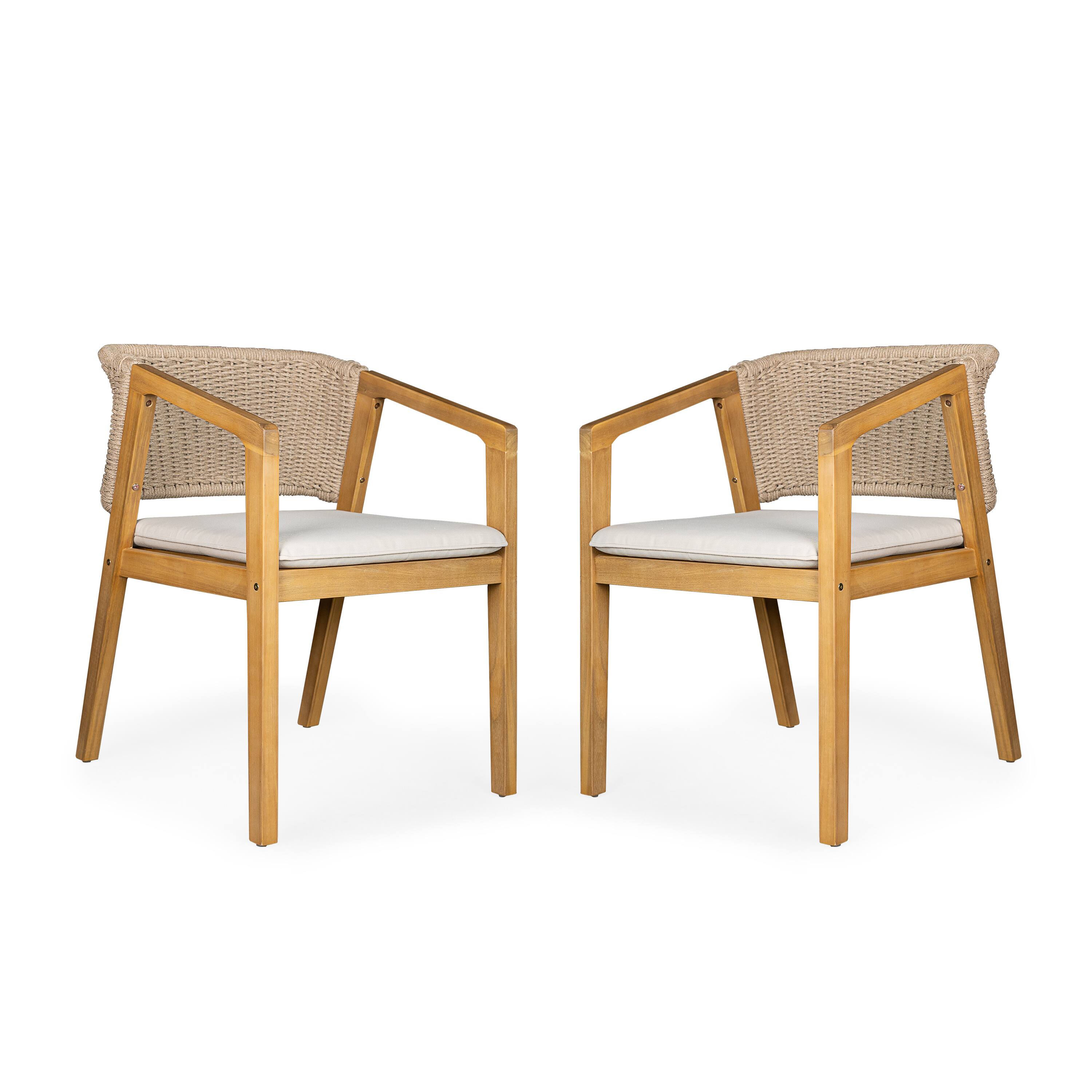 Alt View 4. Whisen - 5-Piece Outdoor Acacia Wood Dining Set - 1 Table and 4 Cushioned Chairs - Light Teak|Beige.
