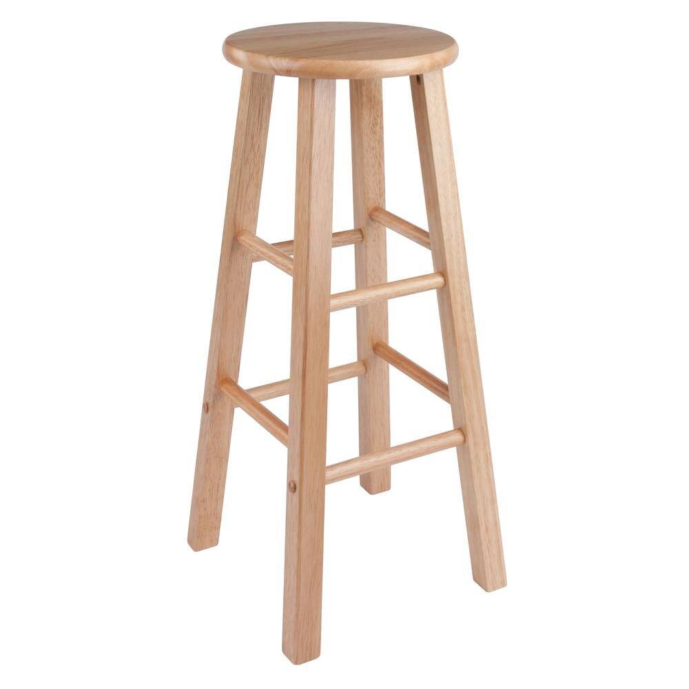 Left. FurniFact - 2-Pc Solid Wood Bar Stools - Natural.