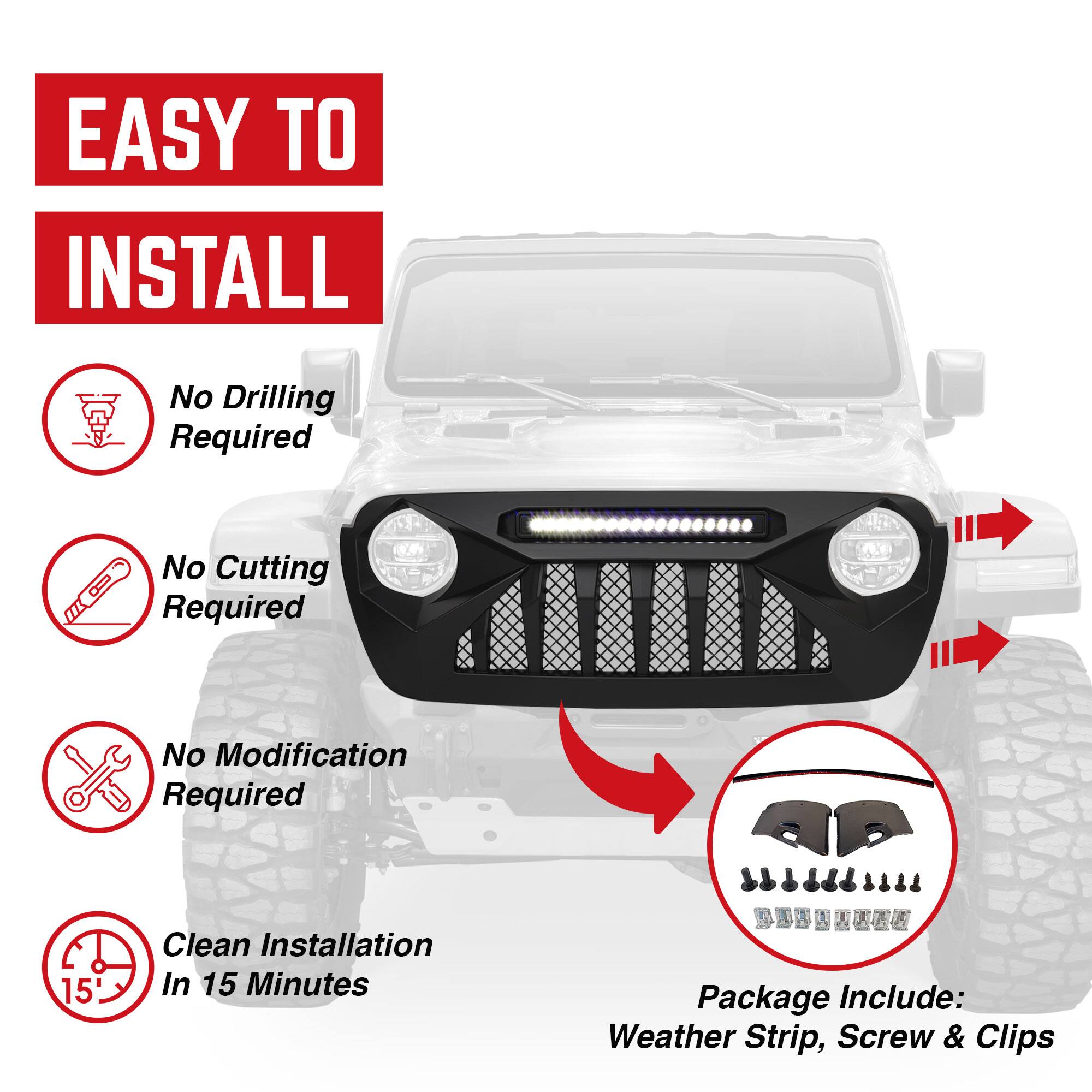 EASY TO INSTALL

- No Drilling Required
- No Cutting Required
- No Modification Required
- Clean Installation In 15 Minutes

Package Include:
- Weather Strip
- Screw & Clips